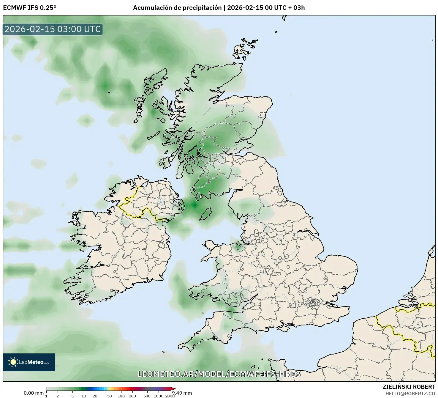 ECMWF IFS 0.25° model - Reino Unido, Acumulación de precipitación