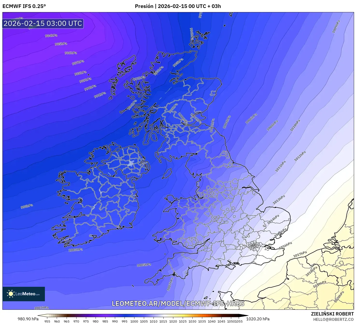 ECMWF IFS 0.25° model - Reino Unido, Presión