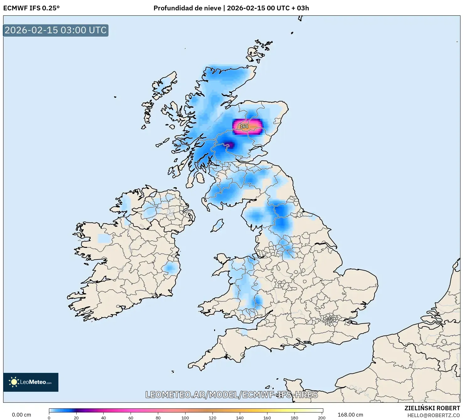 ECMWF IFS 0.25° model - Reino Unido, Profundidad de nieve