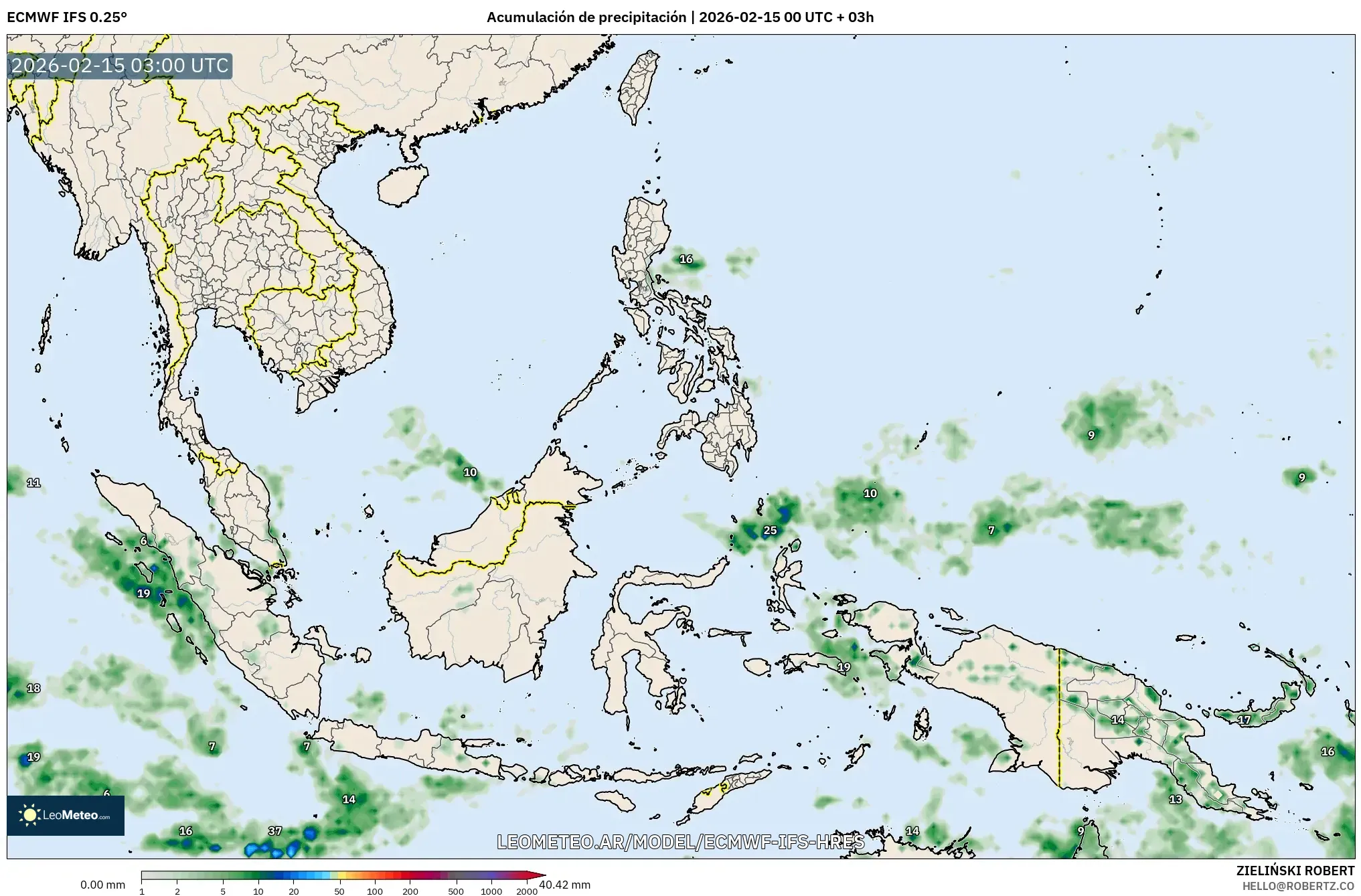 ECMWF IFS 0.25° model - Sudeste Asiático, Acumulación de precipitación
