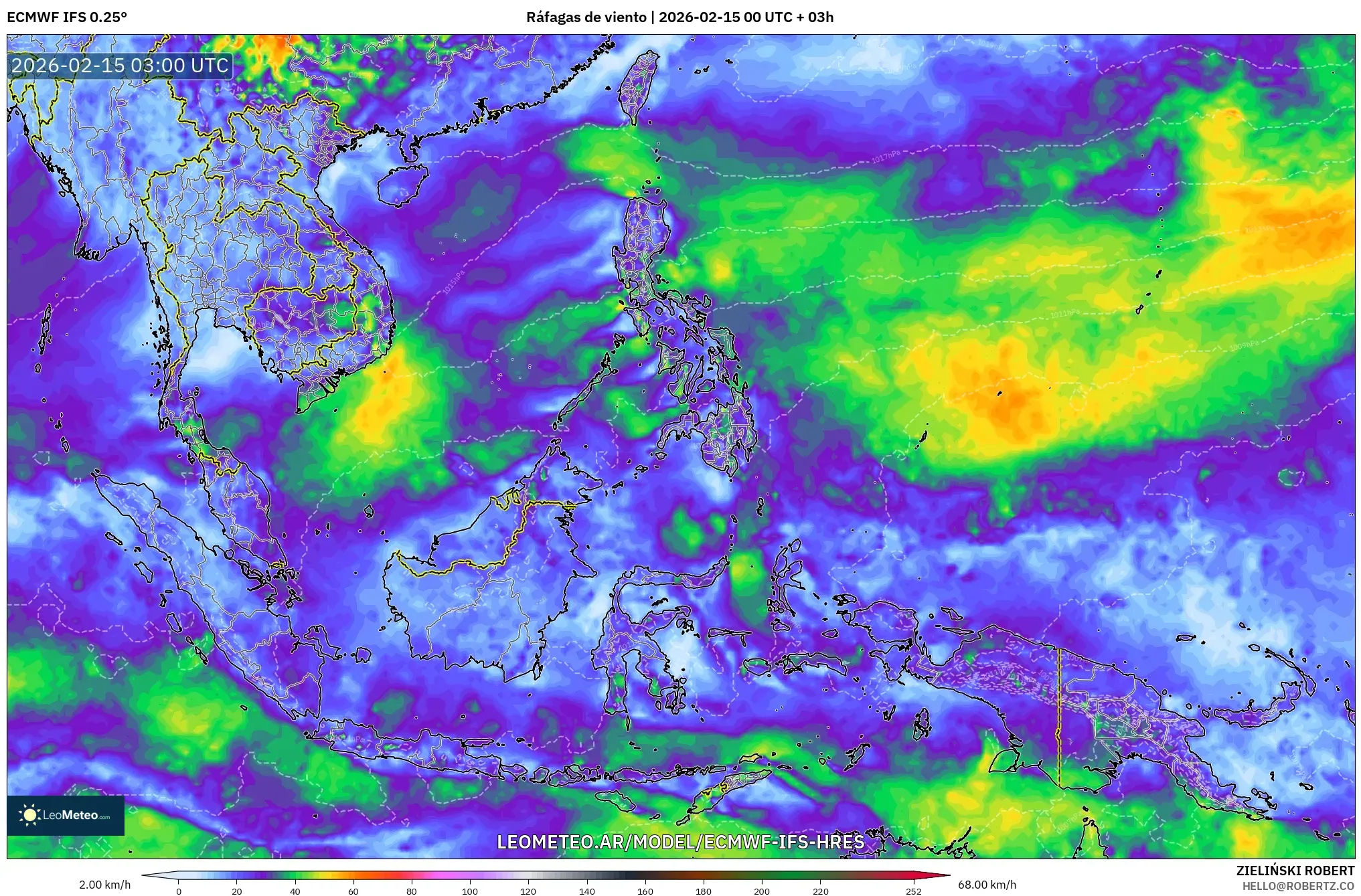 ECMWF IFS 0.25° model - Sudeste Asiático, Ráfagas de viento