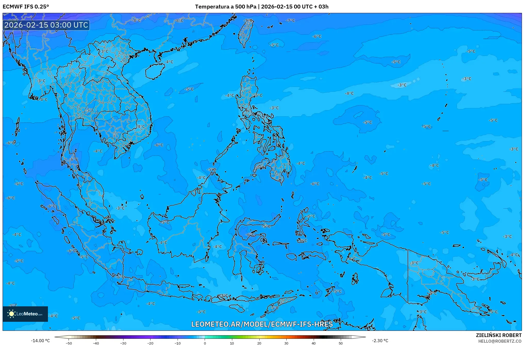 ECMWF IFS 0.25° model - Sudeste Asiático, Temperatura a 500 hPa