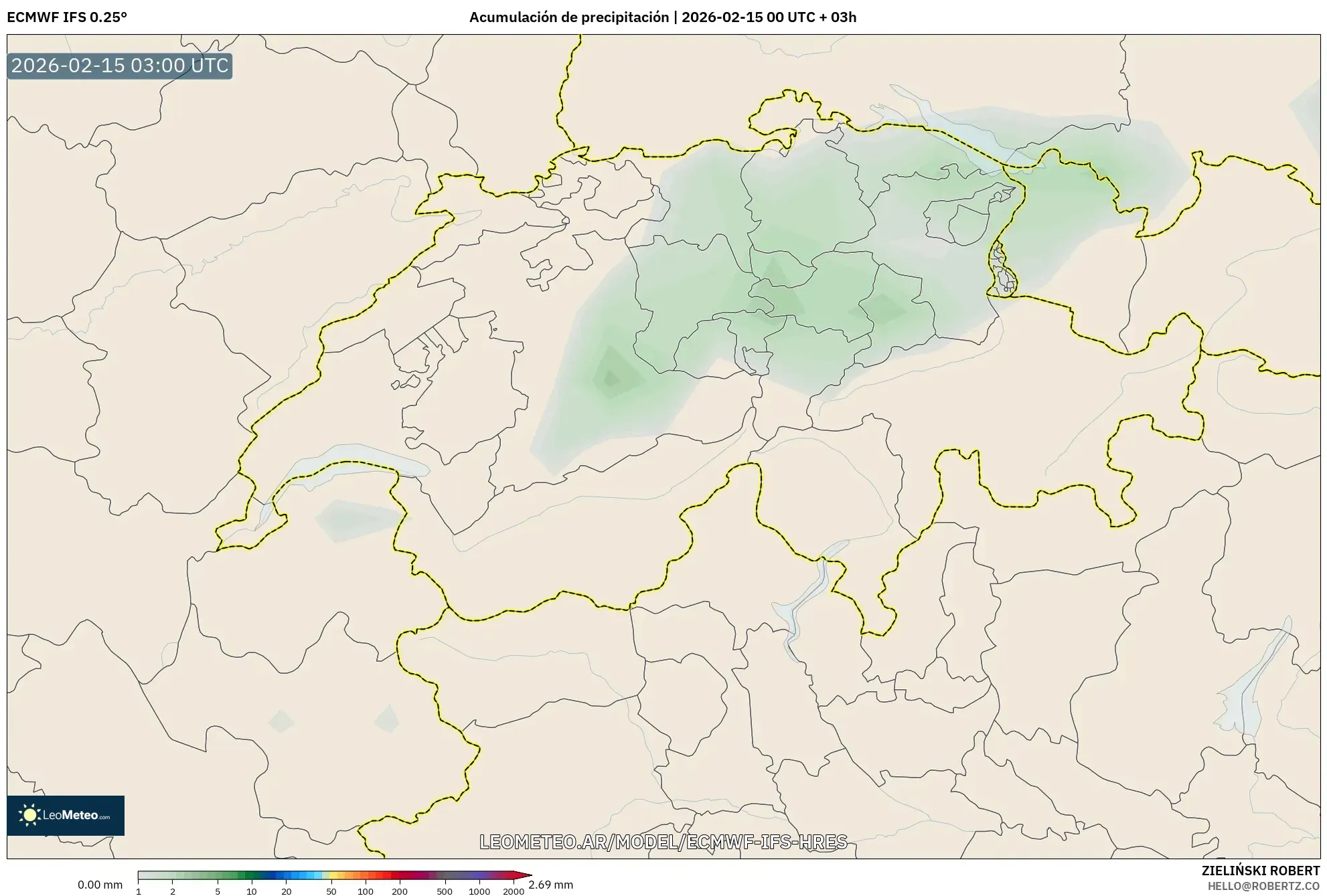 ECMWF IFS 0.25° model - Suiza, Acumulación de precipitación