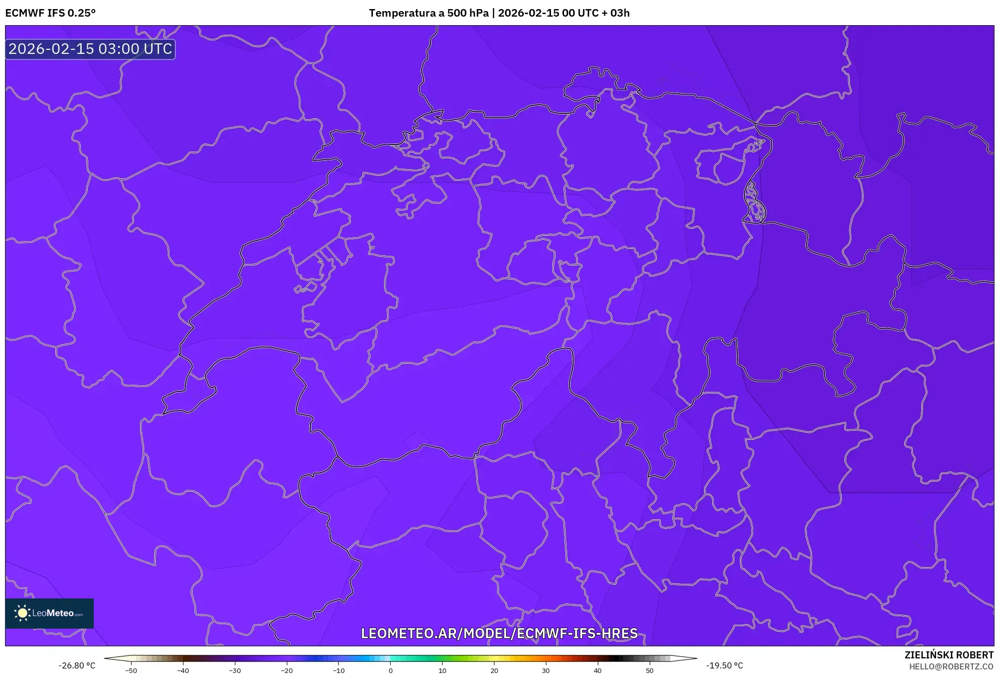 ECMWF IFS 0.25° model - Suiza, Temperatura a 500 hPa
