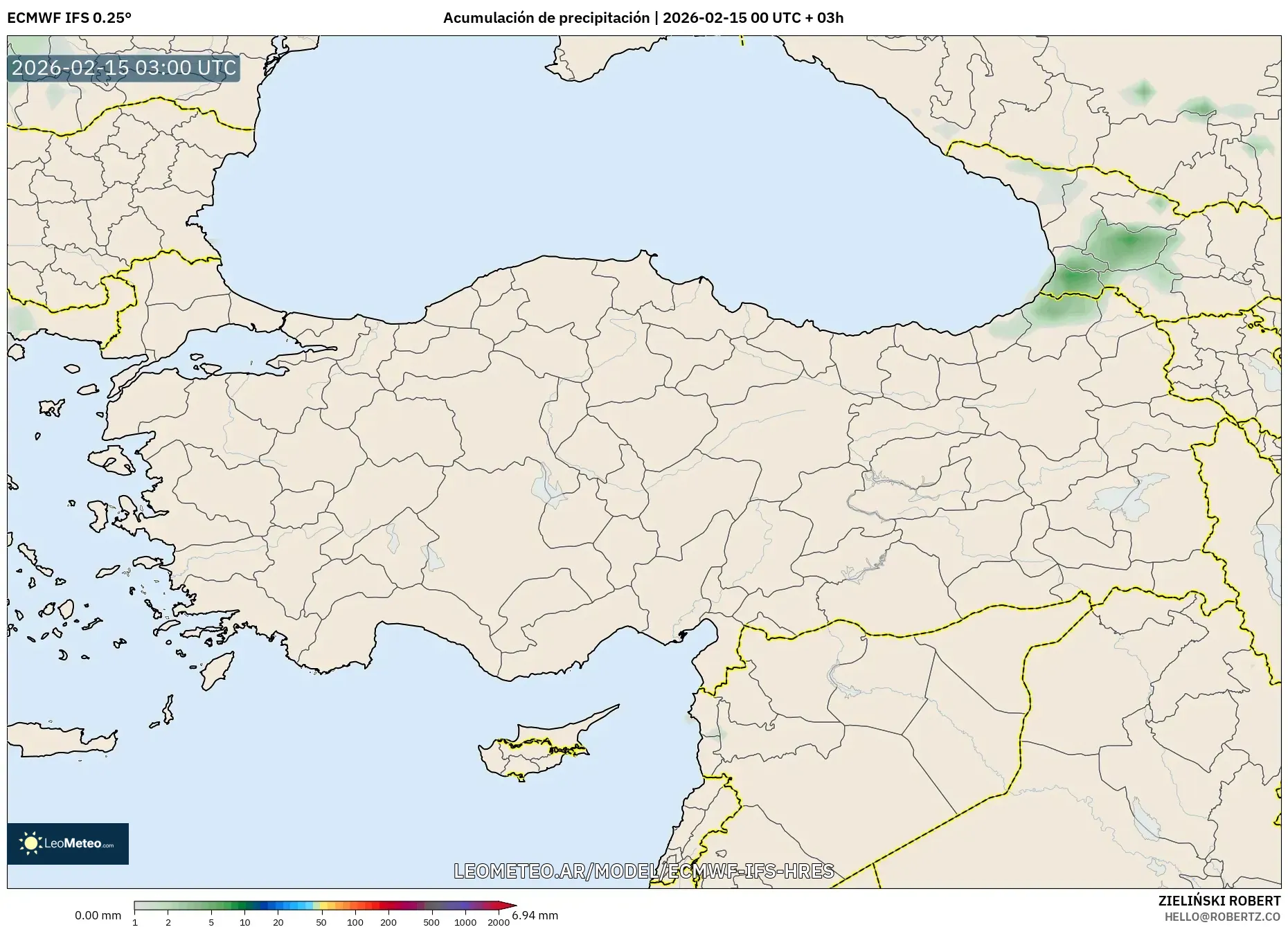 ECMWF IFS 0.25° model - Turquía, Acumulación de precipitación