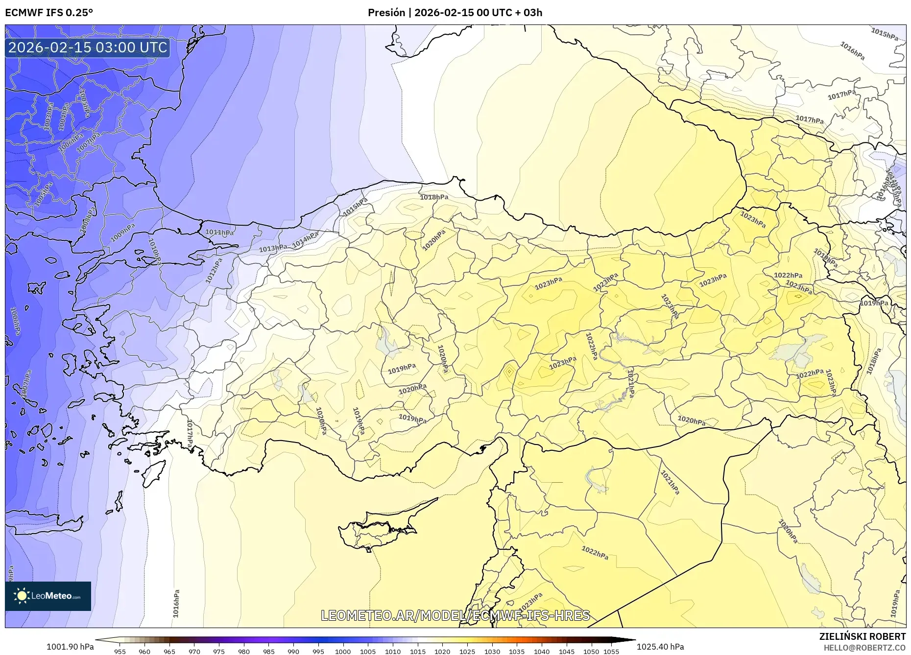 ECMWF IFS 0.25° model - Turquía, Presión