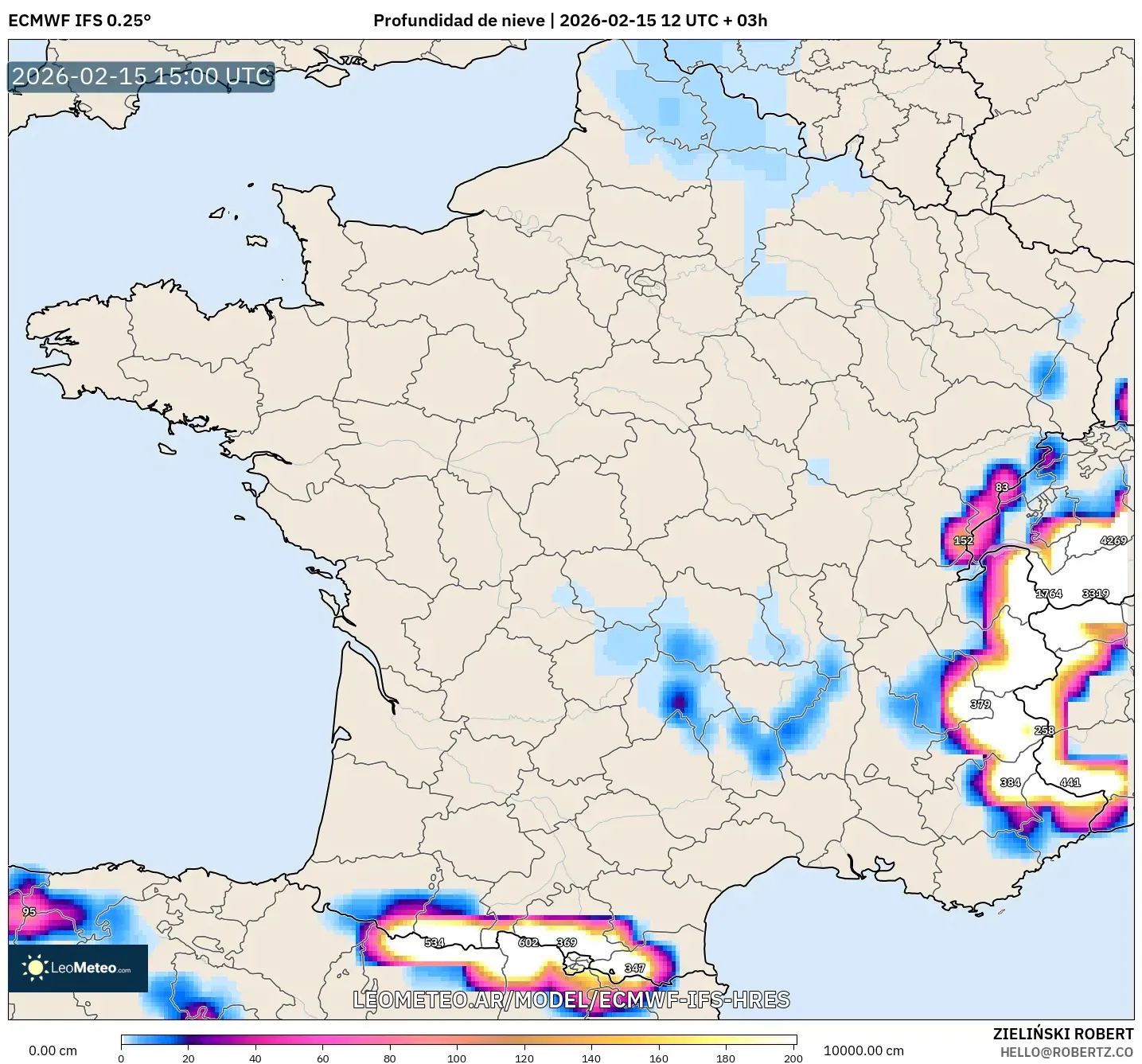 ECMWF IFS 0.25° model - Francia, Profundidad de nieve