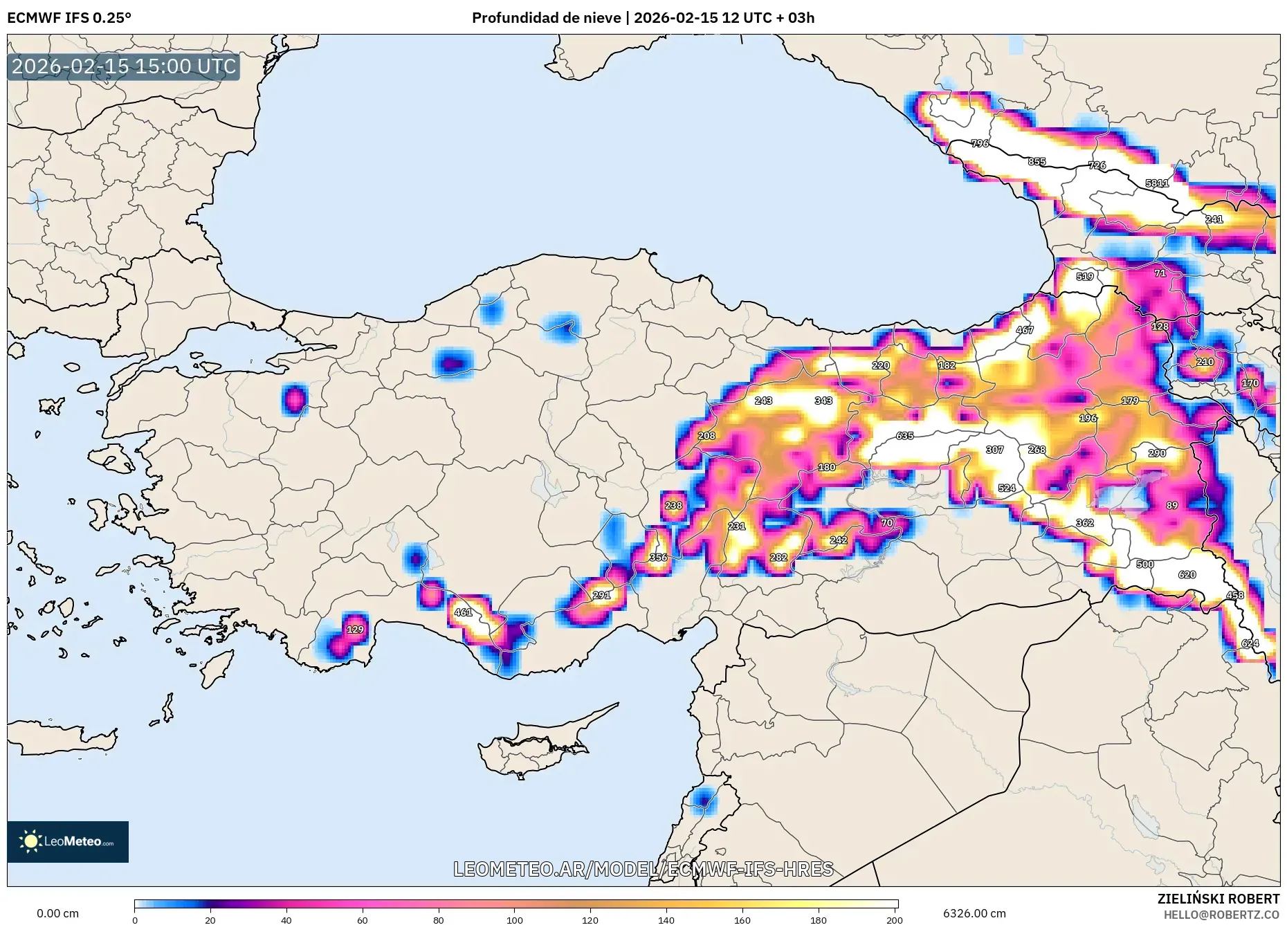 ECMWF IFS 0.25° model - Turquía, Profundidad de nieve