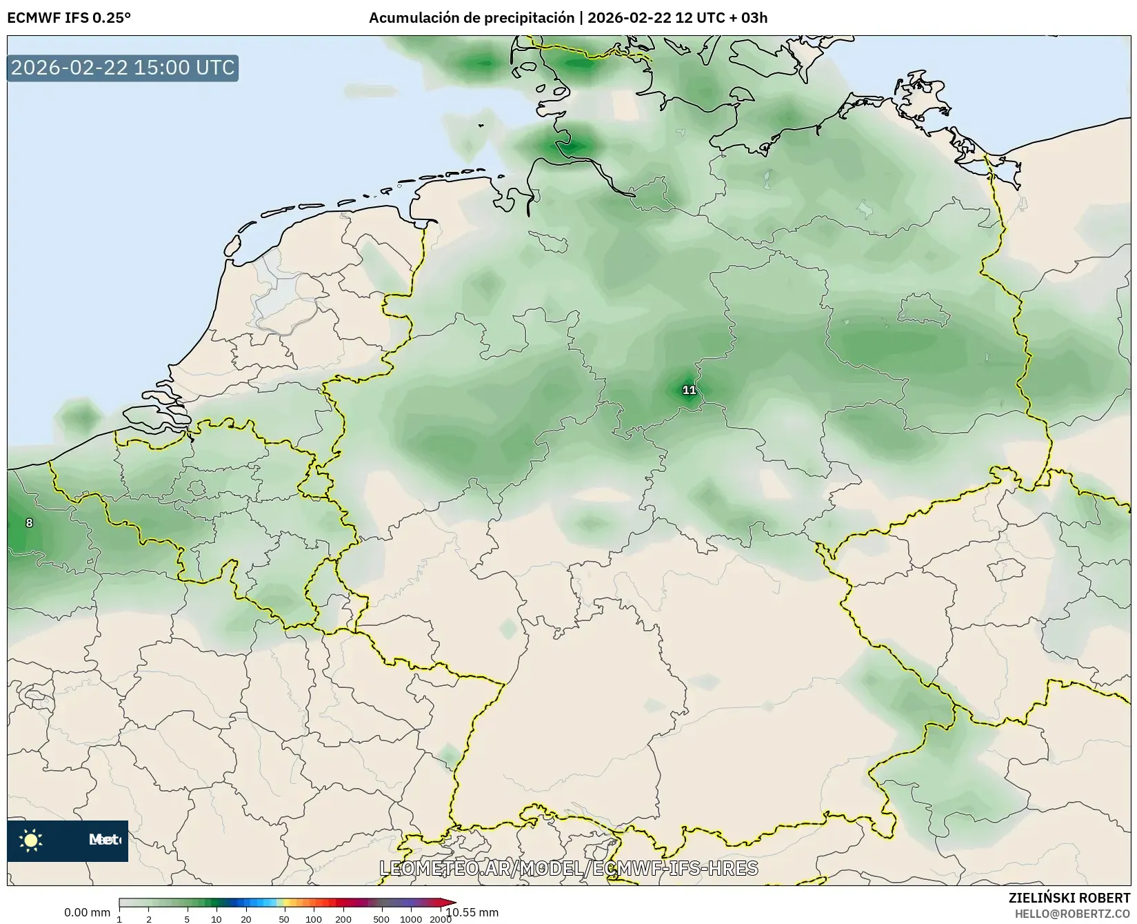 ECMWF IFS 0.25° model - Niemcy, Suma opadów