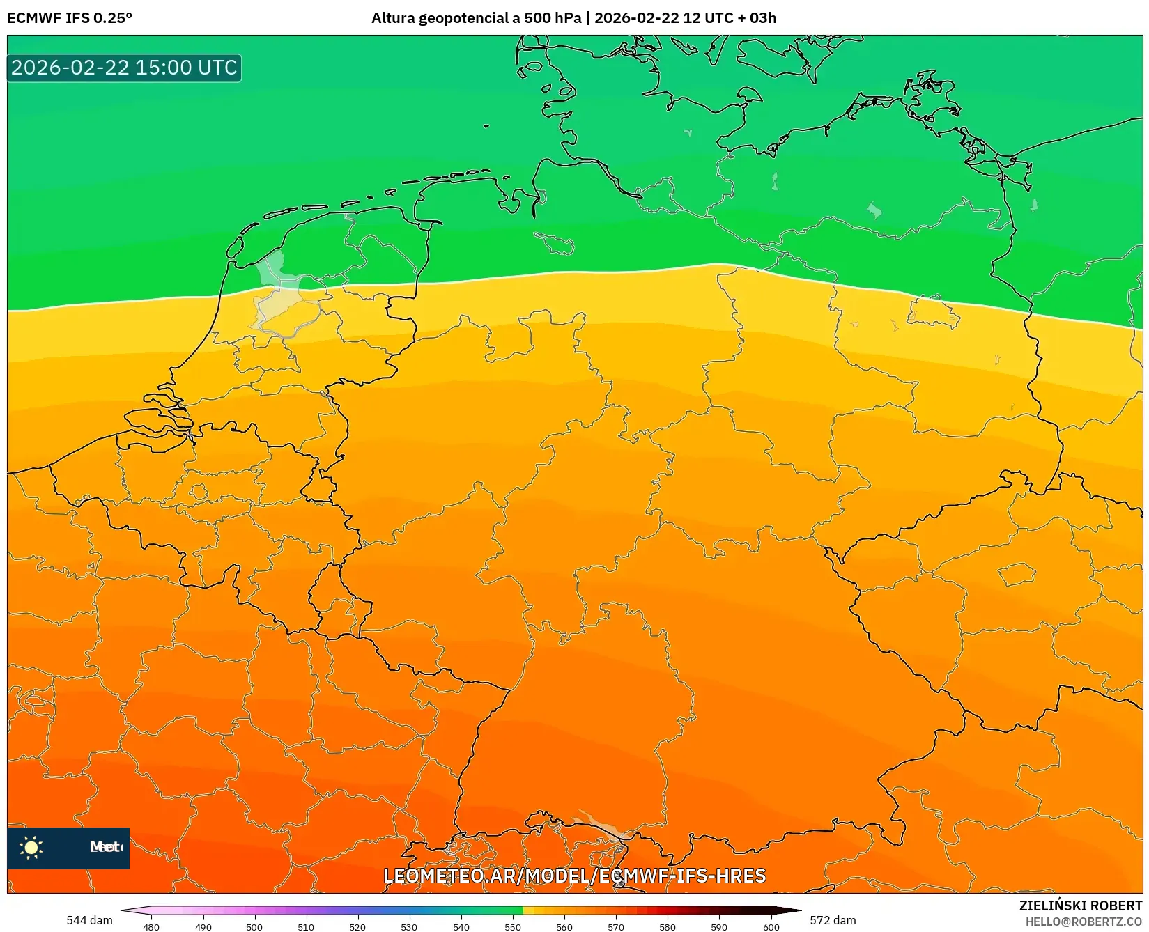 ECMWF IFS 0.25° model - Niemcy, Wysokość geopotencjalna na poziomie 500 hPa