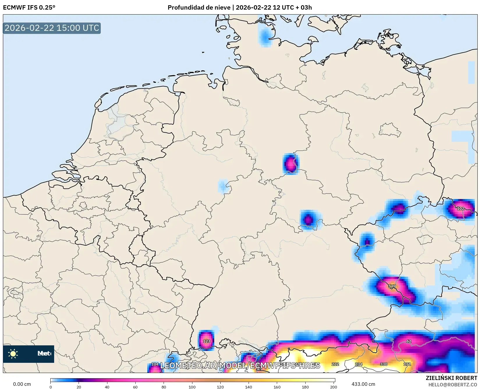 ECMWF IFS 0.25° model - Niemcy, Pokrywa śnieżna