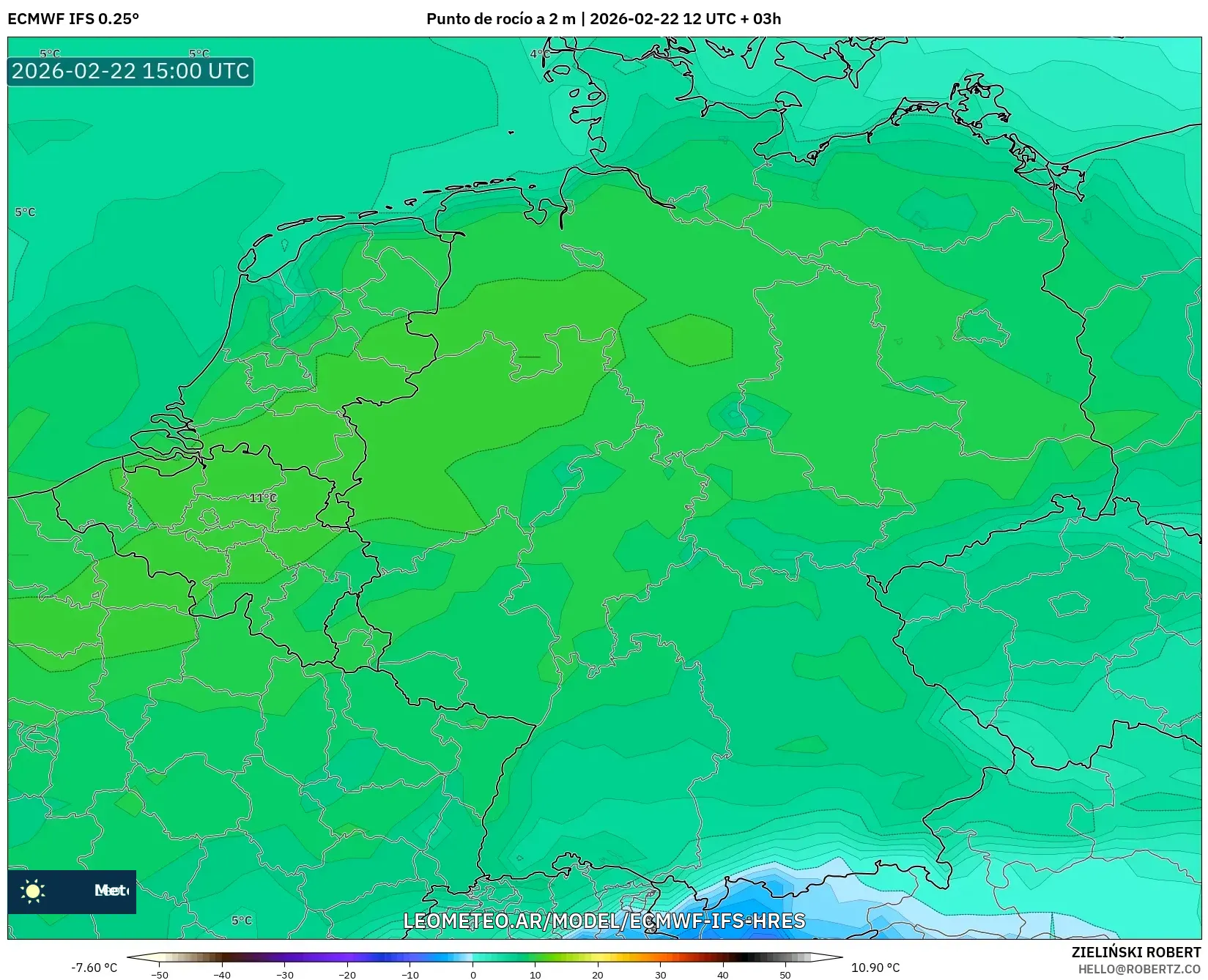 ECMWF IFS 0.25° model - Niemcy, Punkt rosy na 2 m