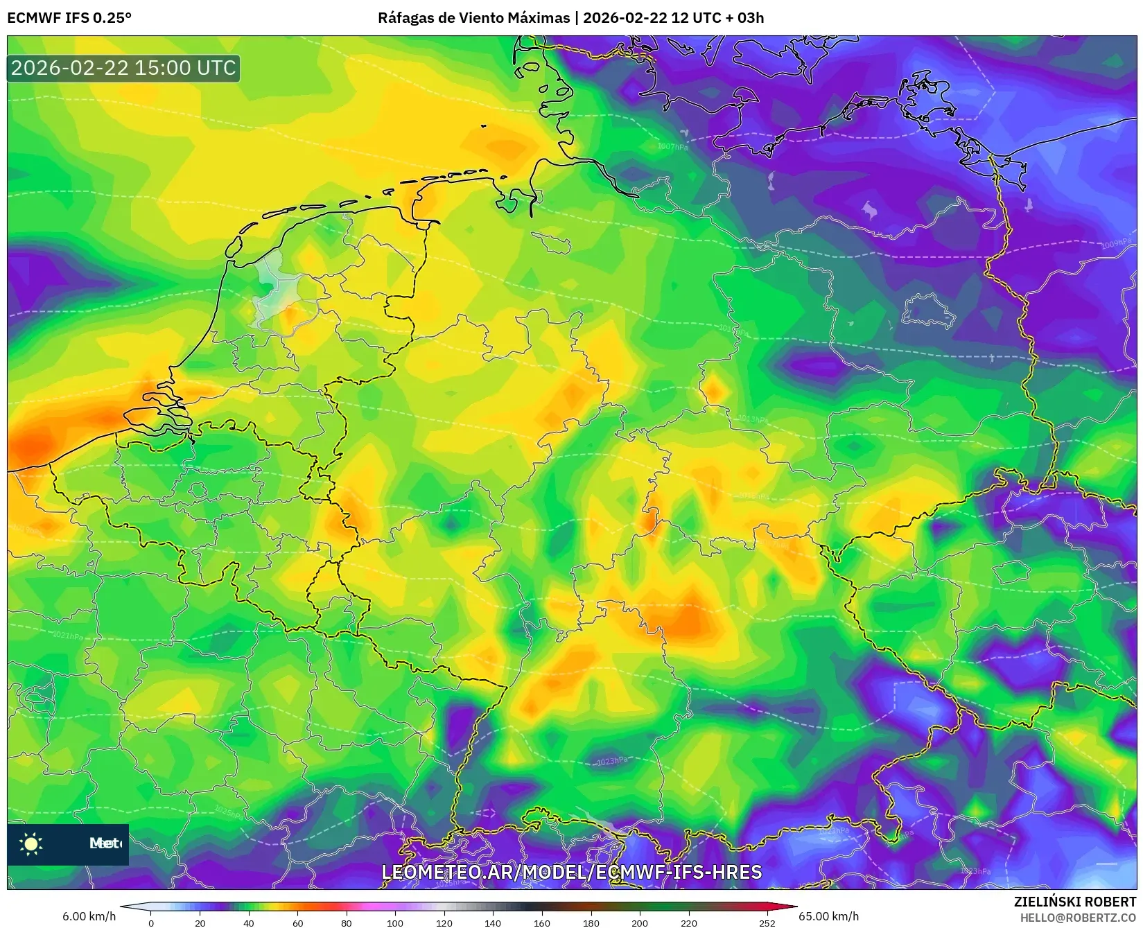 ECMWF IFS 0.25° model - Niemcy, Maksymalne Porywy Wiatru