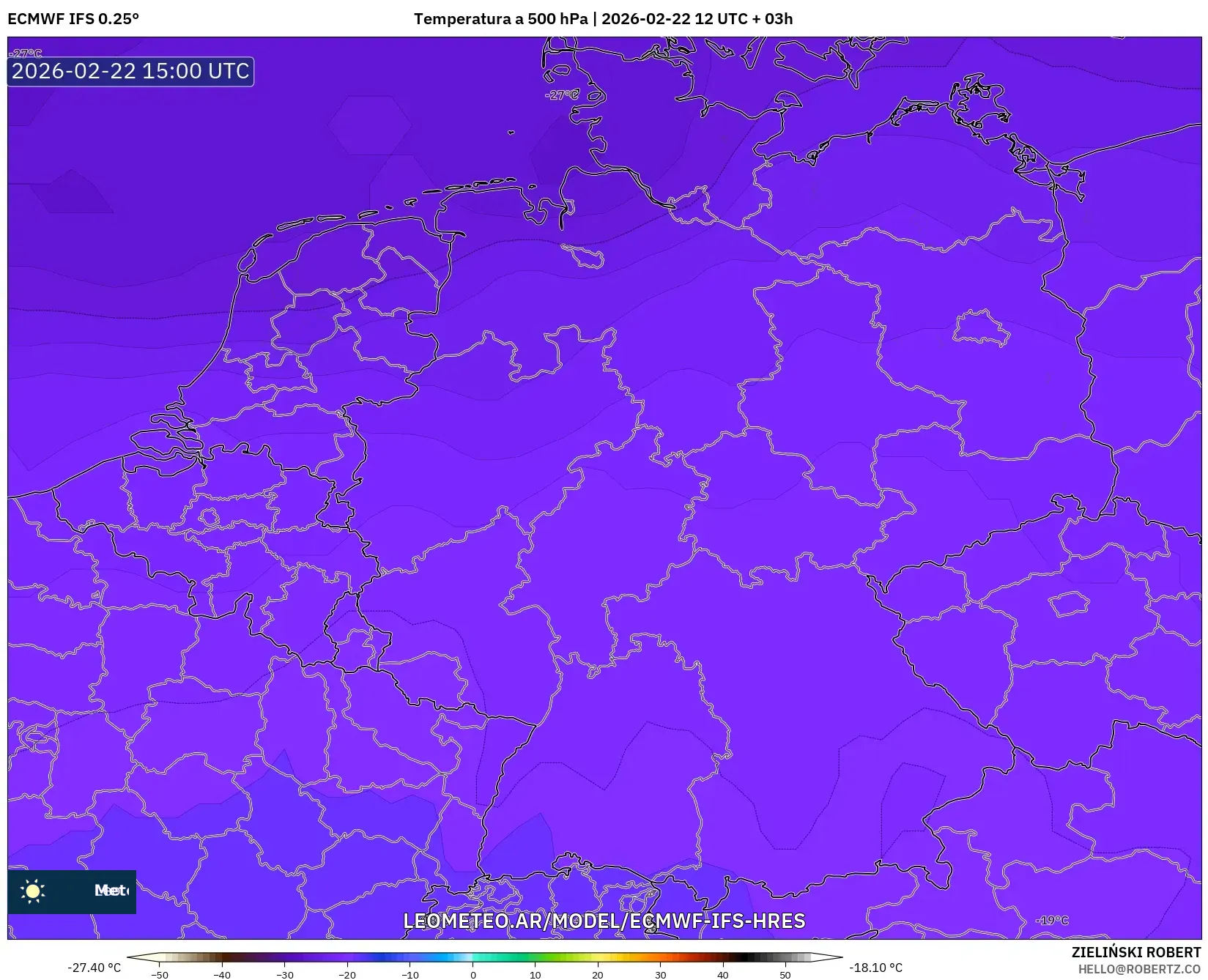 ECMWF IFS 0.25° model - Niemcy, Temperatura na 500 hPa