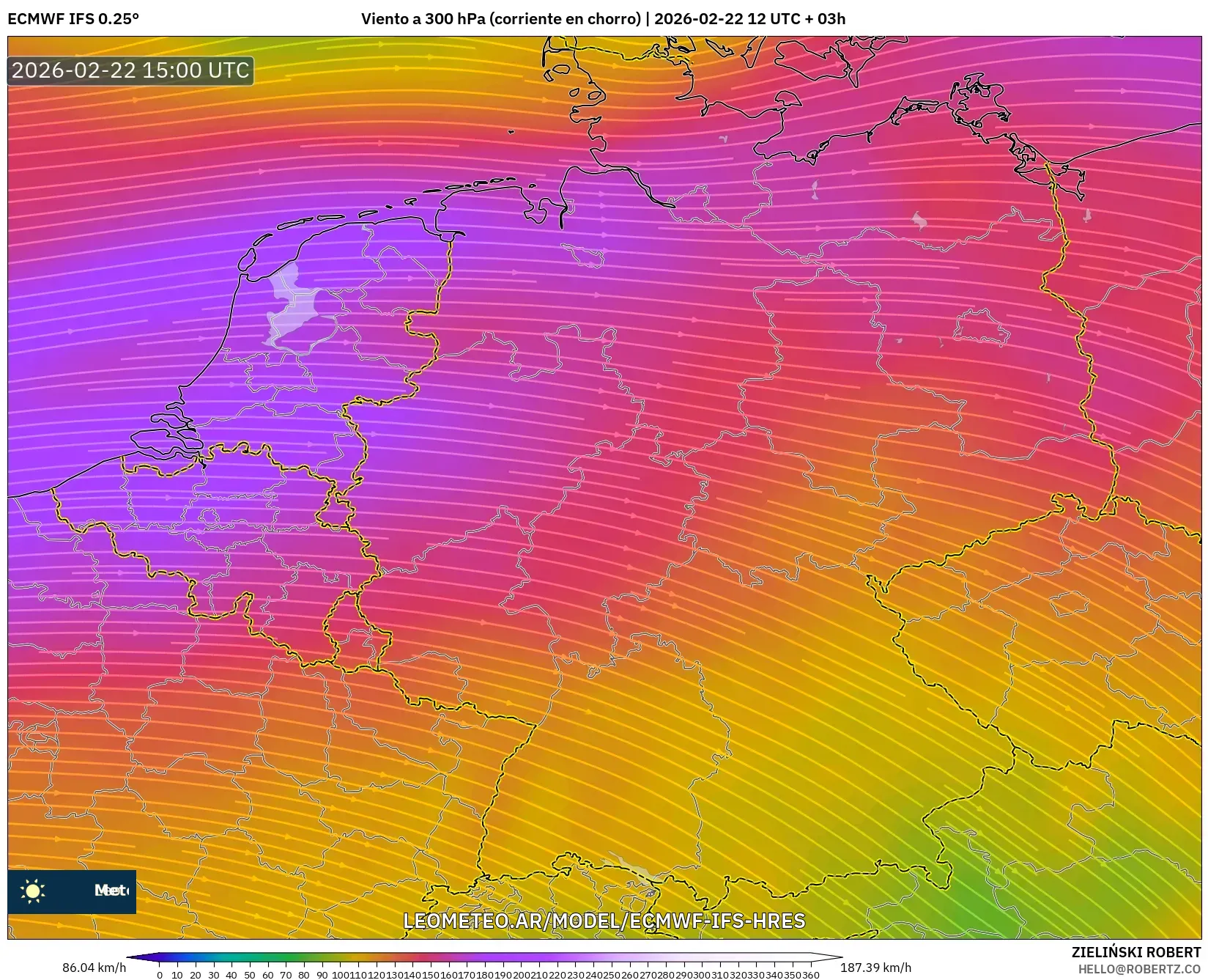 ECMWF IFS 0.25° model - Niemcy, Wiatr na 300 hPa (prąd strumieniowy)