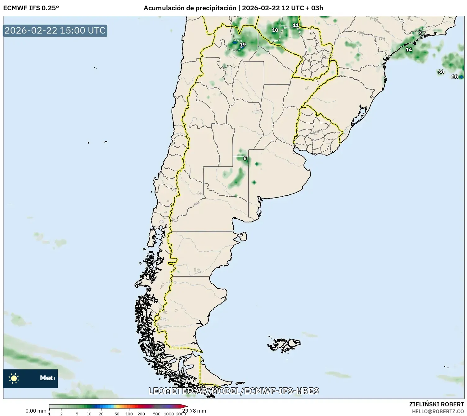 ECMWF IFS 0.25° model - Argentyna, Suma opadów
