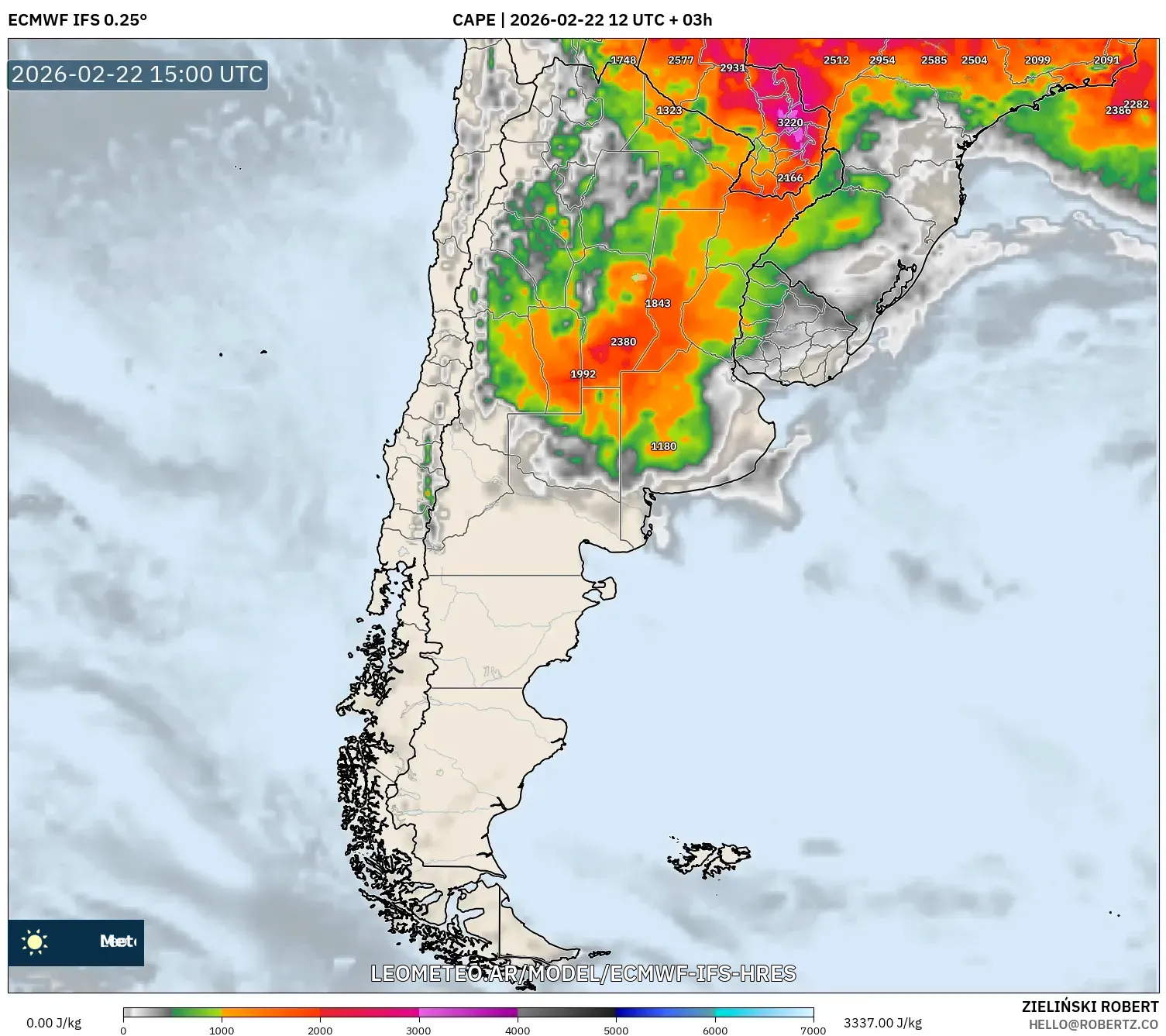 ECMWF IFS 0.25° model - Argentyna, CAPE