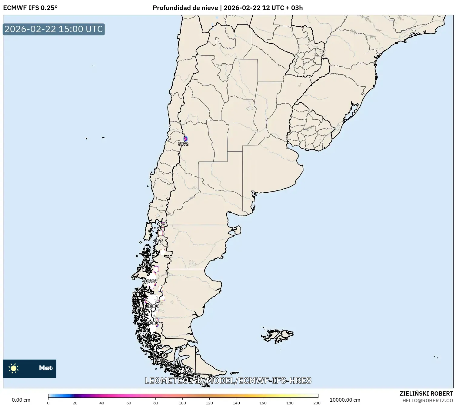 ECMWF IFS 0.25° model - Argentyna, Pokrywa śnieżna
