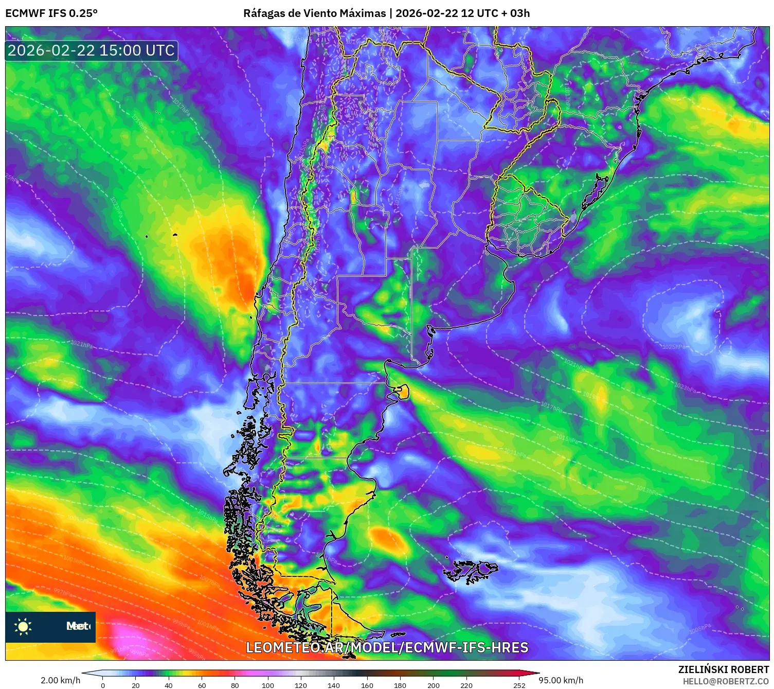 ECMWF IFS 0.25° model - Argentyna, Maksymalne Porywy Wiatru