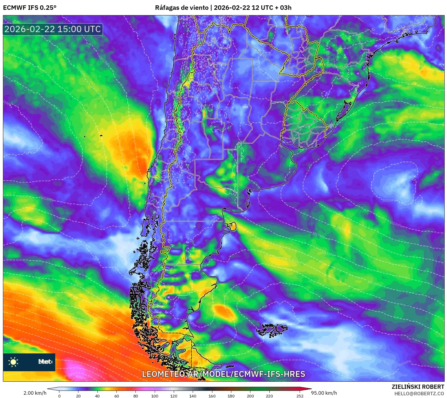 ECMWF IFS 0.25° model - Argentyna, Porywy wiatru