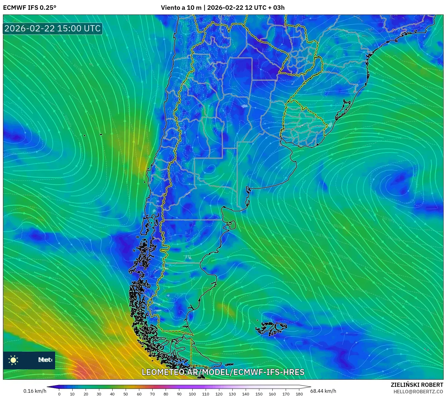 ECMWF IFS 0.25° model - Argentyna, Wiatr na 10 m