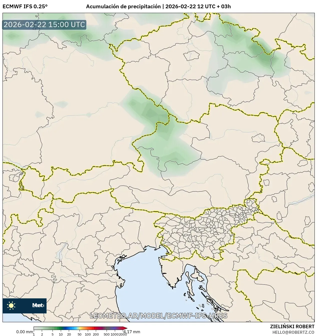 ECMWF IFS 0.25° model - Austria, Suma opadów
