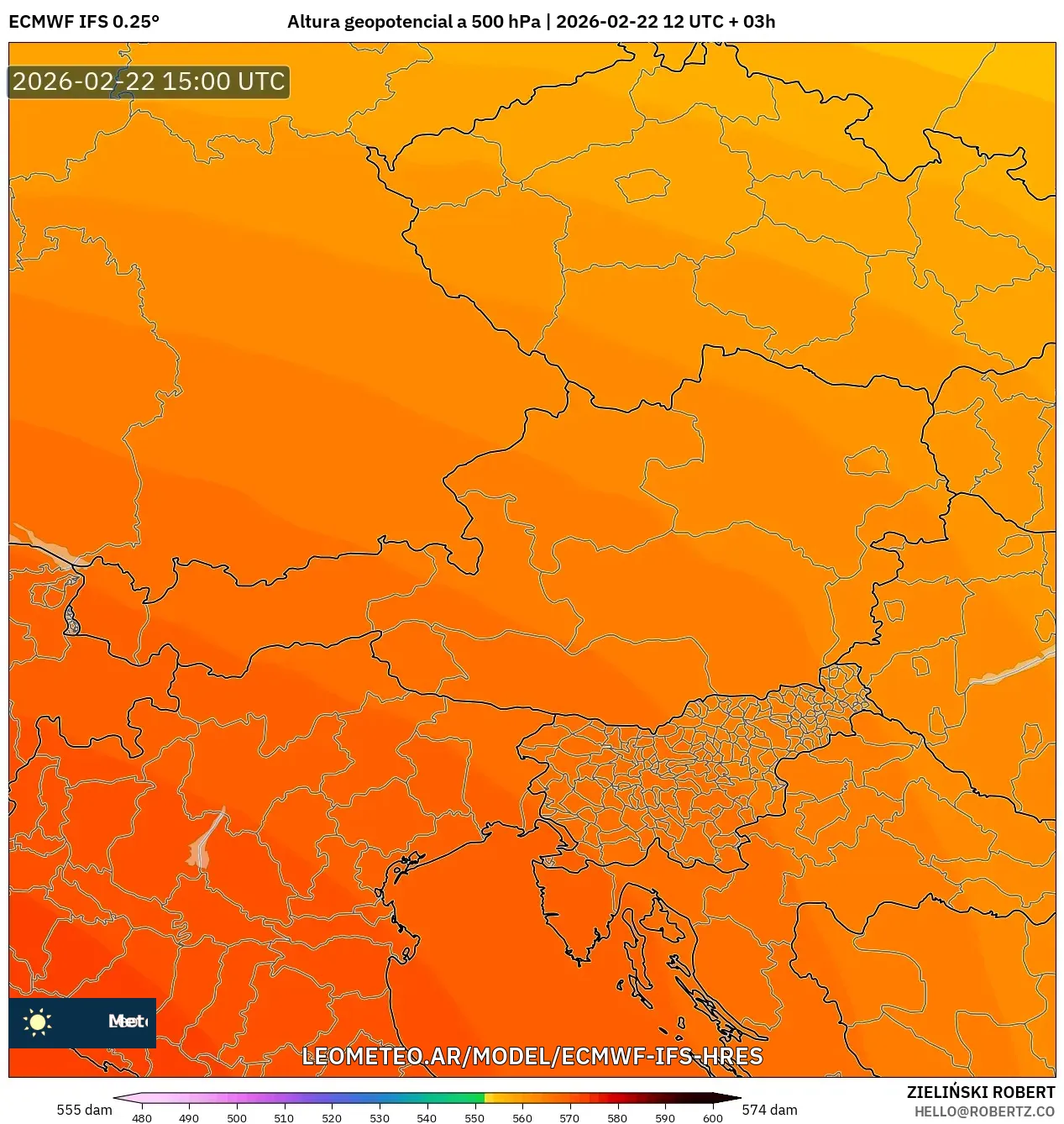 ECMWF IFS 0.25° model - Austria, Wysokość geopotencjalna na poziomie 500 hPa