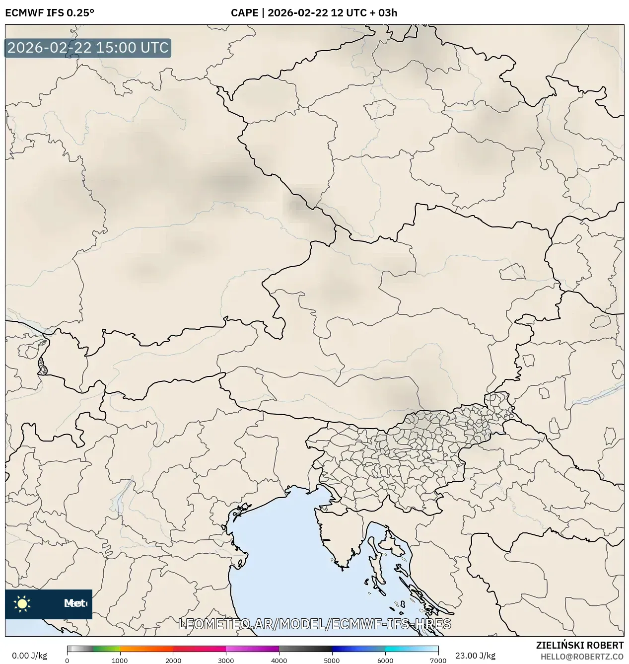 ECMWF IFS 0.25° model - Austria, CAPE