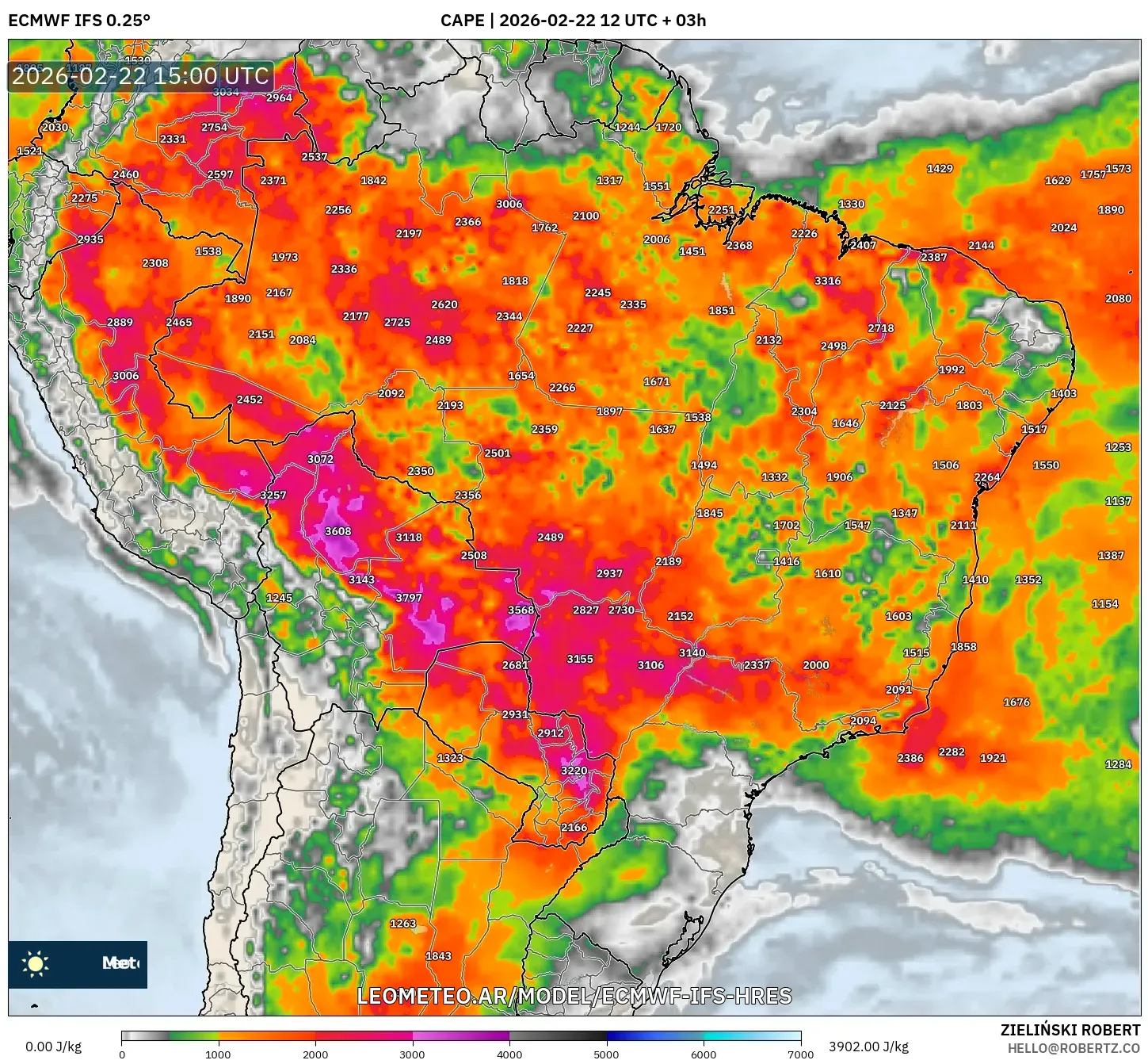 ECMWF IFS 0.25° model - Brazylia, CAPE