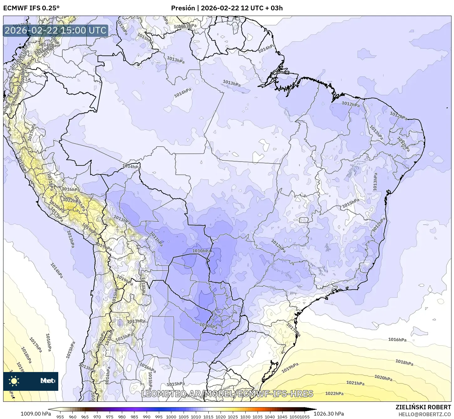 ECMWF IFS 0.25° model - Brazylia, Ciśnienie