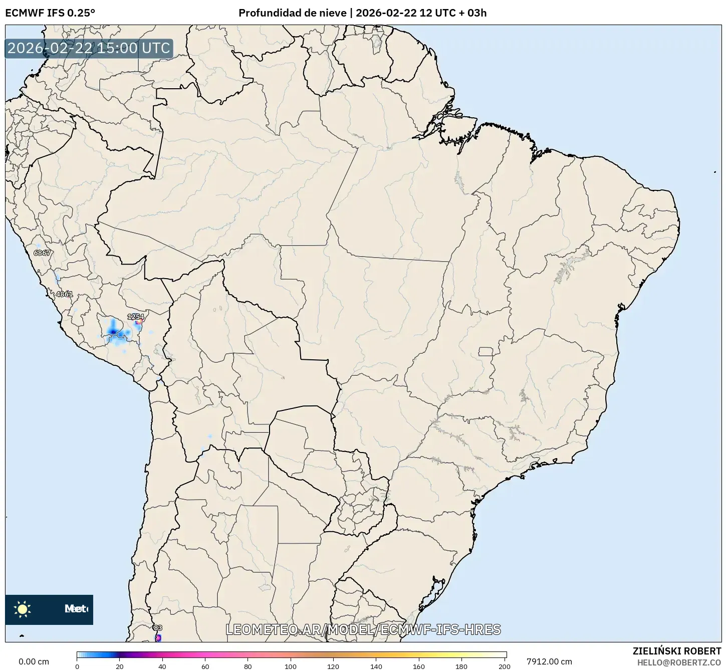 ECMWF IFS 0.25° model - Brazylia, Pokrywa śnieżna