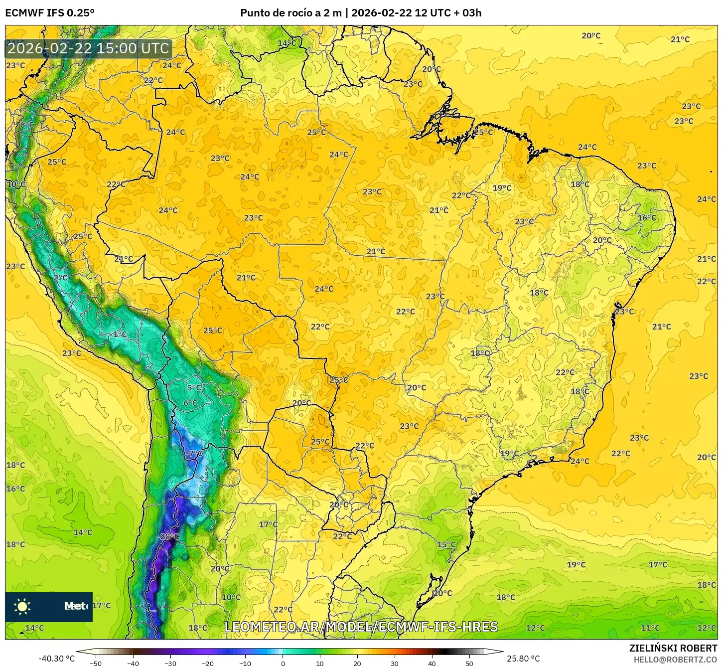 ECMWF IFS 0.25° model - Brazylia, Punkt rosy na 2 m