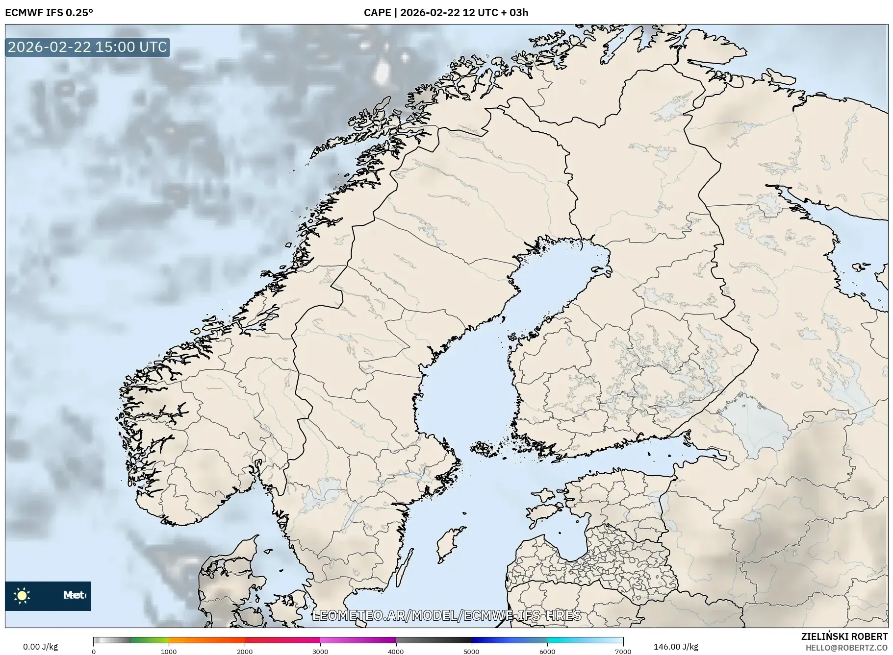 ECMWF IFS 0.25° model - Skandynawia, CAPE