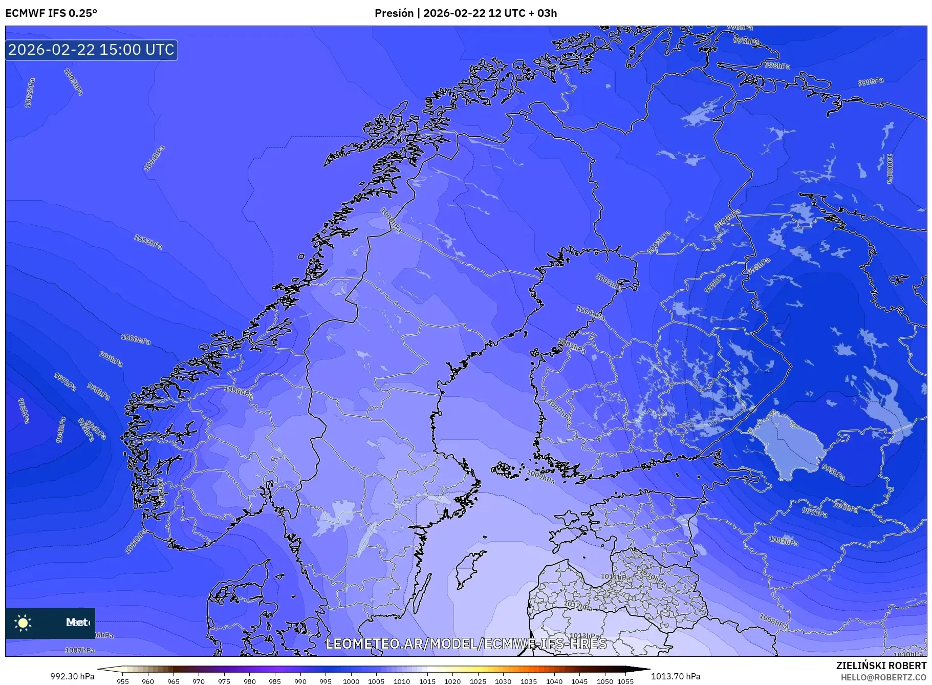 ECMWF IFS 0.25° model - Skandynawia, Ciśnienie