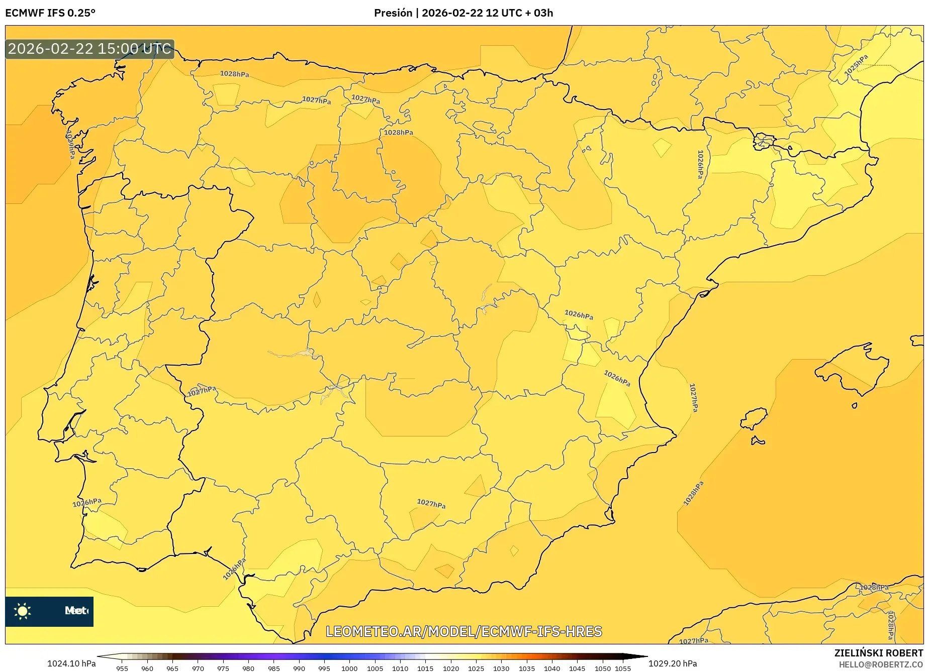 ECMWF IFS 0.25° model - Hiszpania, Ciśnienie