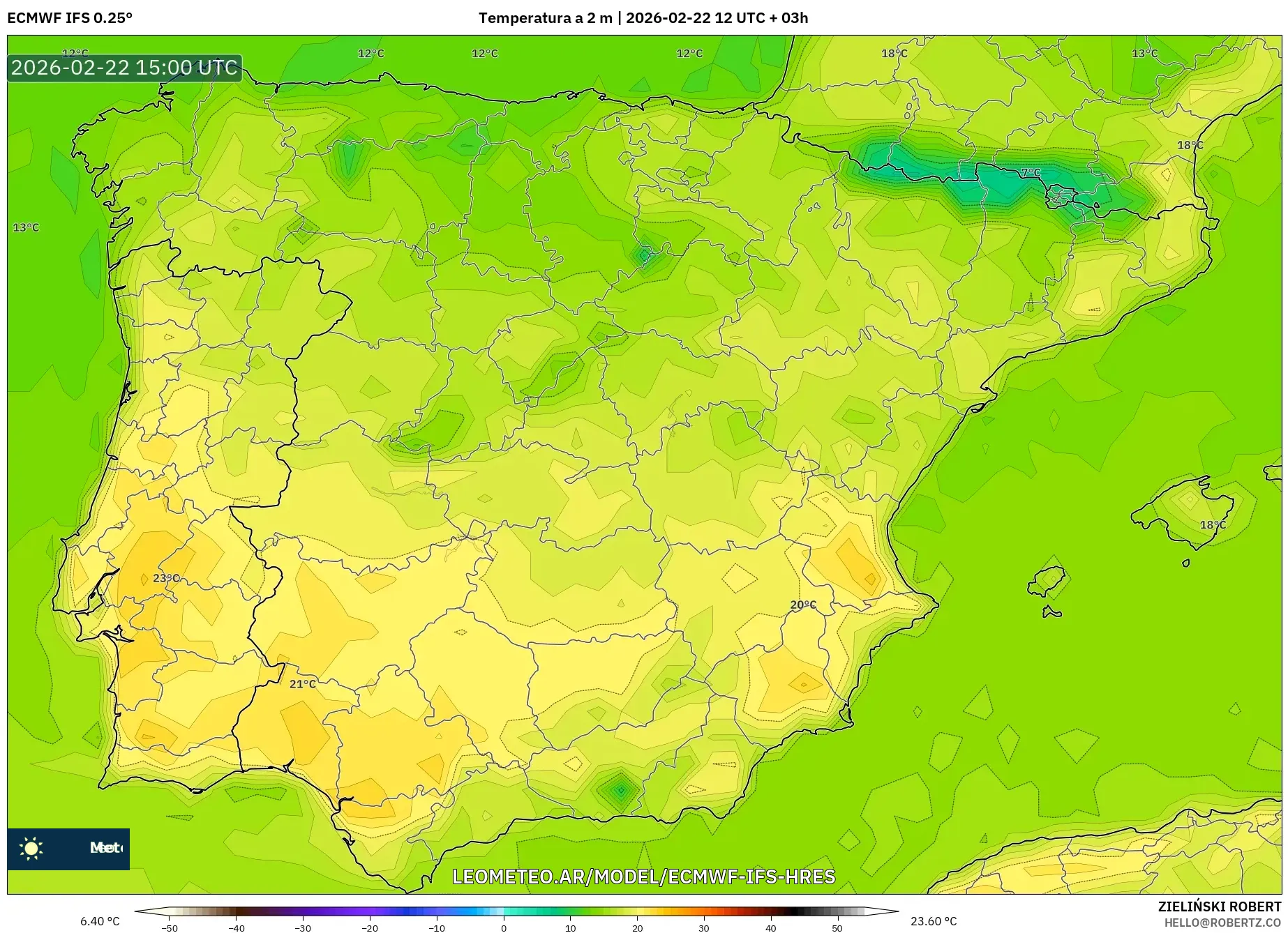 ECMWF IFS 0.25° model - Hiszpania, Temperatura na 2 m