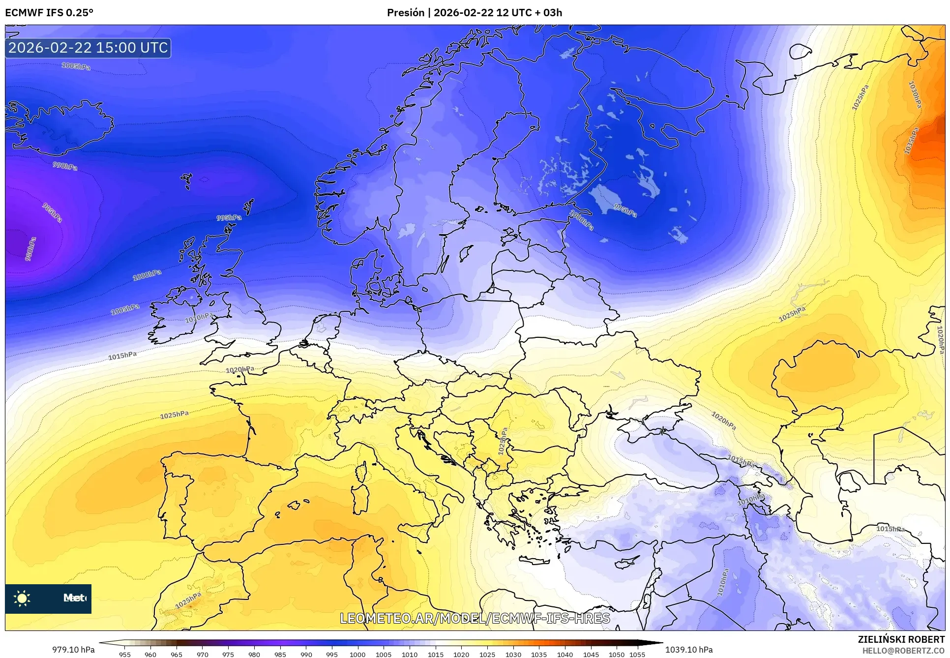 ECMWF IFS 0.25° model - Europa, Ciśnienie