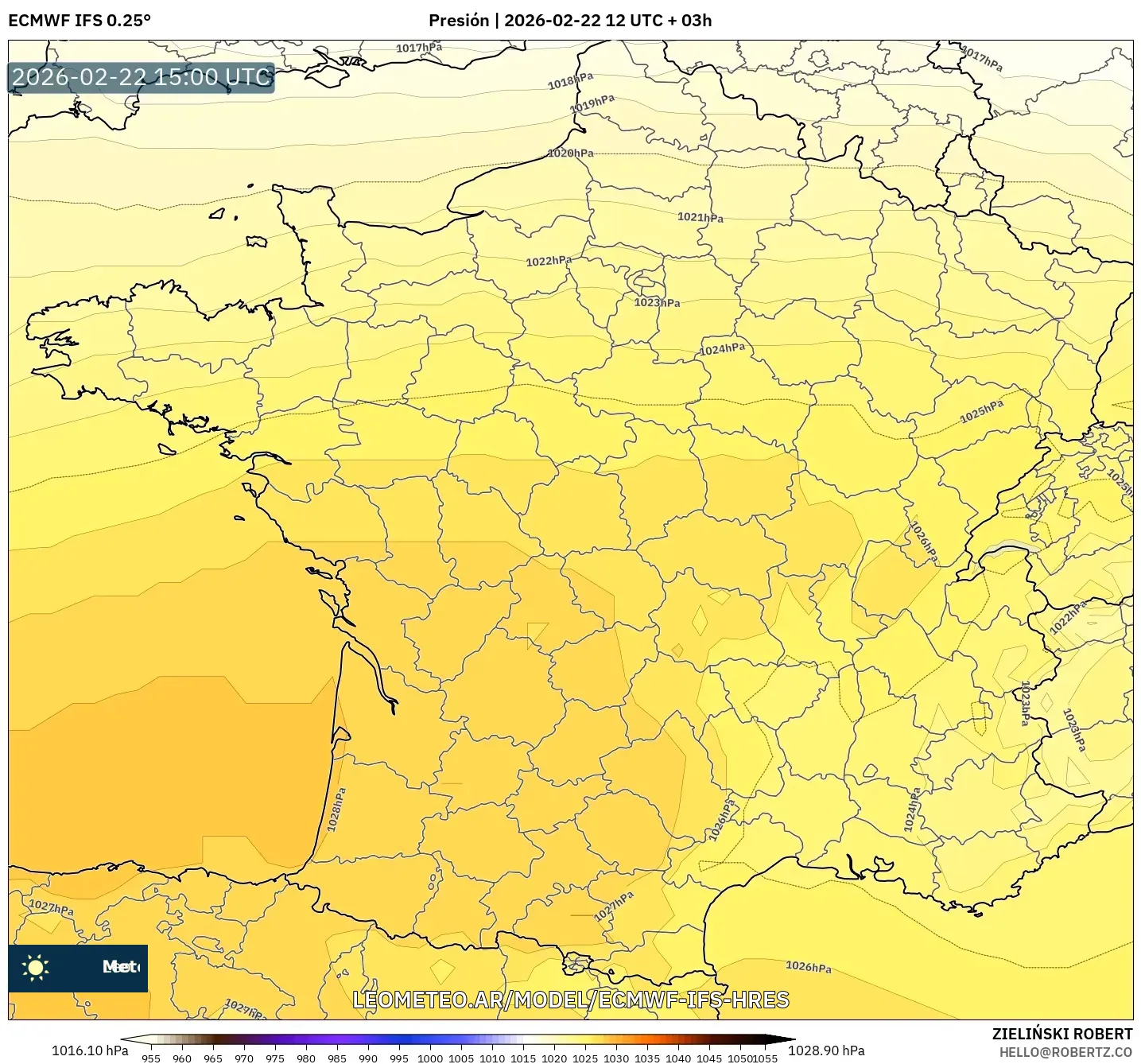 ECMWF IFS 0.25° model - Francja, Ciśnienie