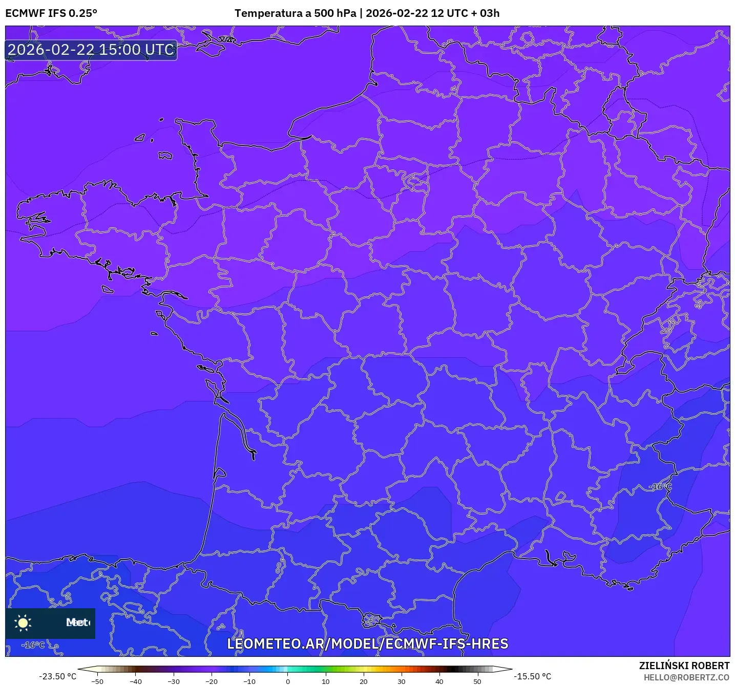 ECMWF IFS 0.25° model - Francja, Temperatura na 500 hPa