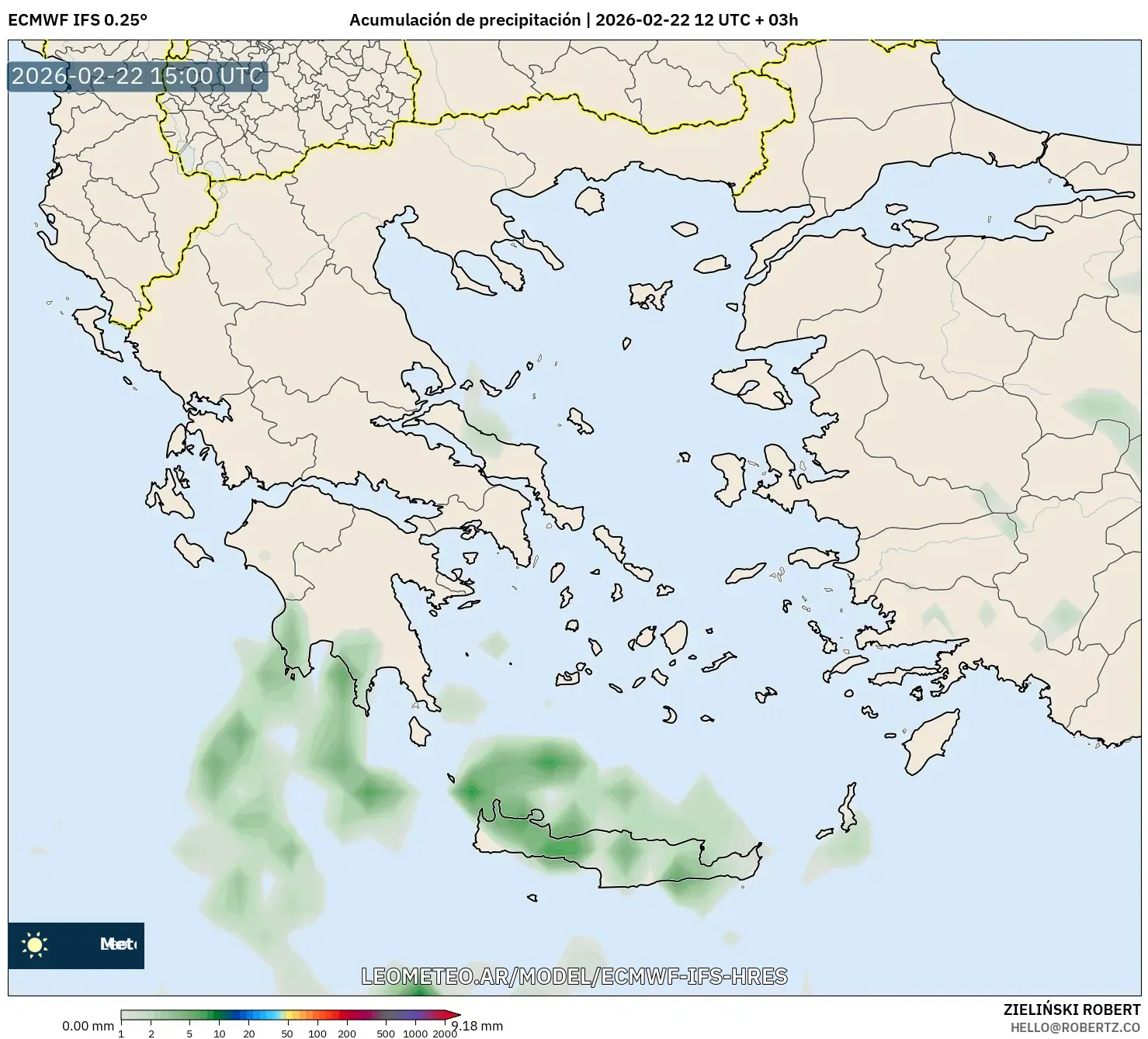 ECMWF IFS 0.25° model - Grecja, Suma opadów