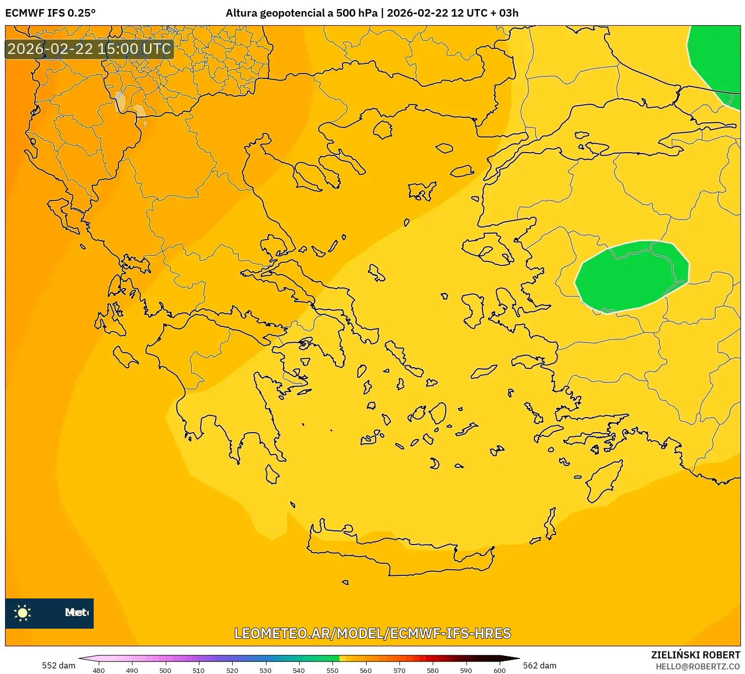 ECMWF IFS 0.25° model - Grecja, Wysokość geopotencjalna na poziomie 500 hPa
