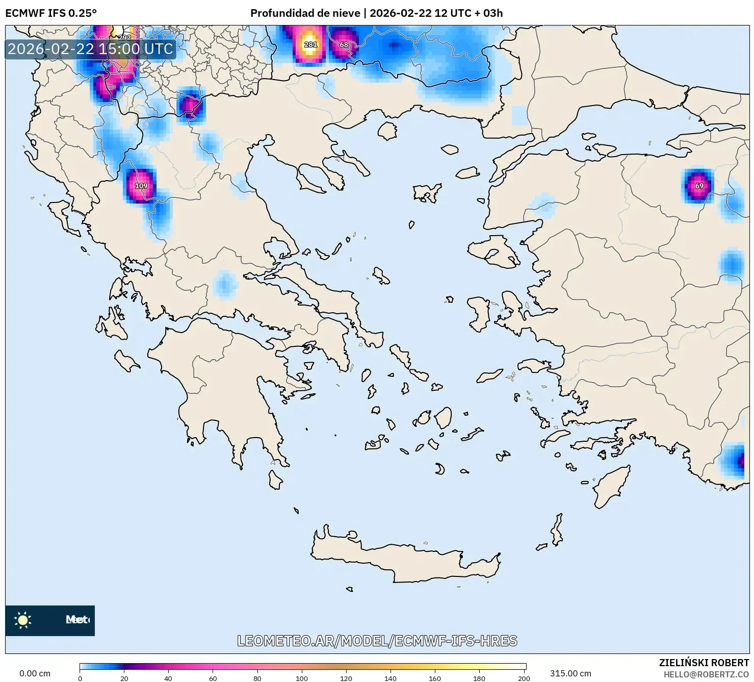 ECMWF IFS 0.25° model - Grecja, Pokrywa śnieżna