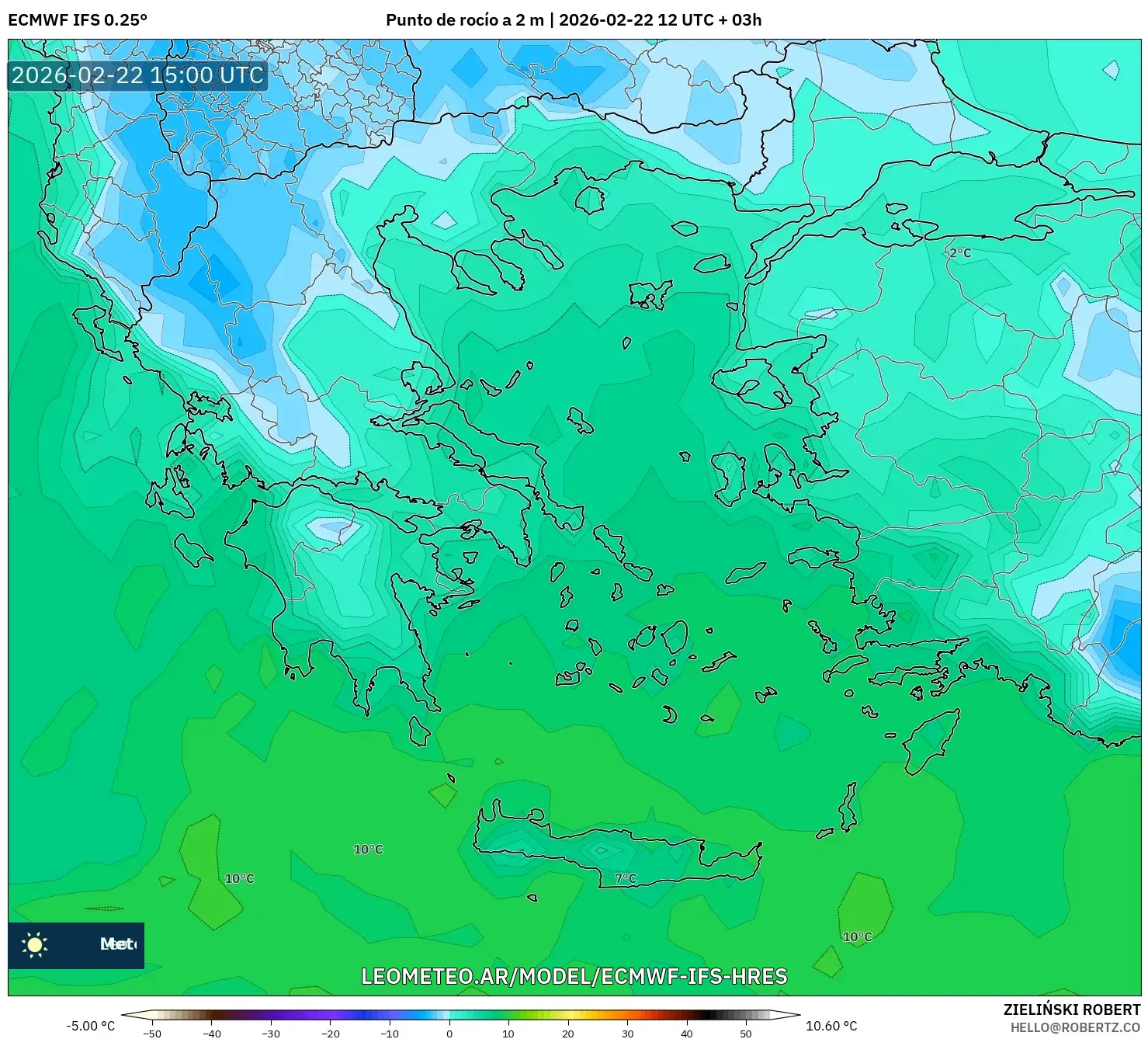 ECMWF IFS 0.25° model - Grecja, Punkt rosy na 2 m