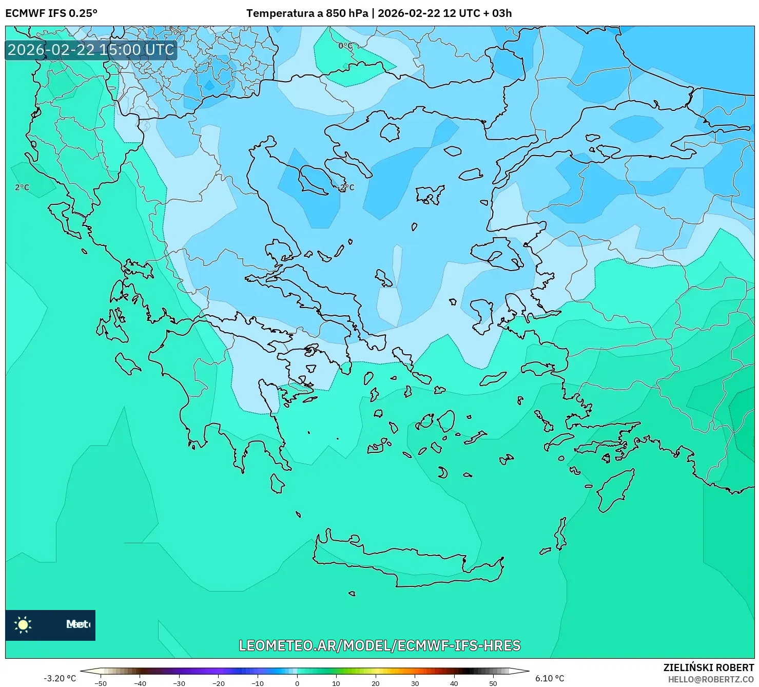 ECMWF IFS 0.25° model - Grecja, Temperatura na 850 hPa