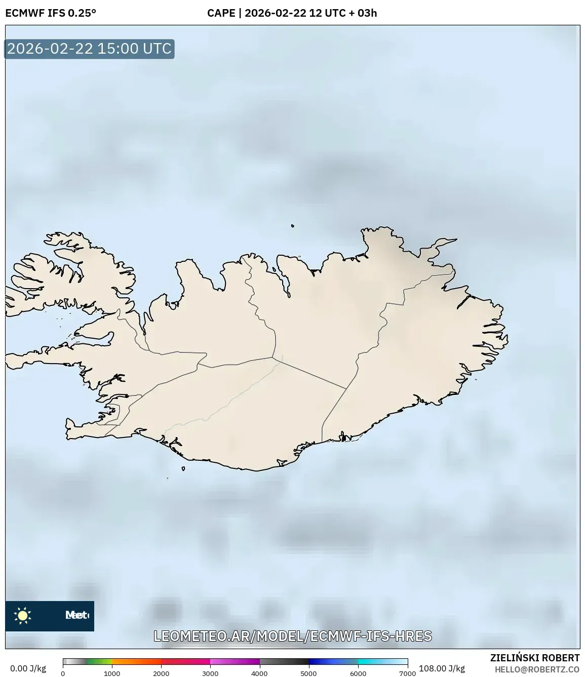 ECMWF IFS 0.25° model - Islandia, CAPE