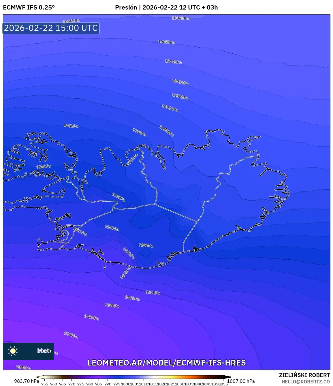 ECMWF IFS 0.25° model - Islandia, Ciśnienie