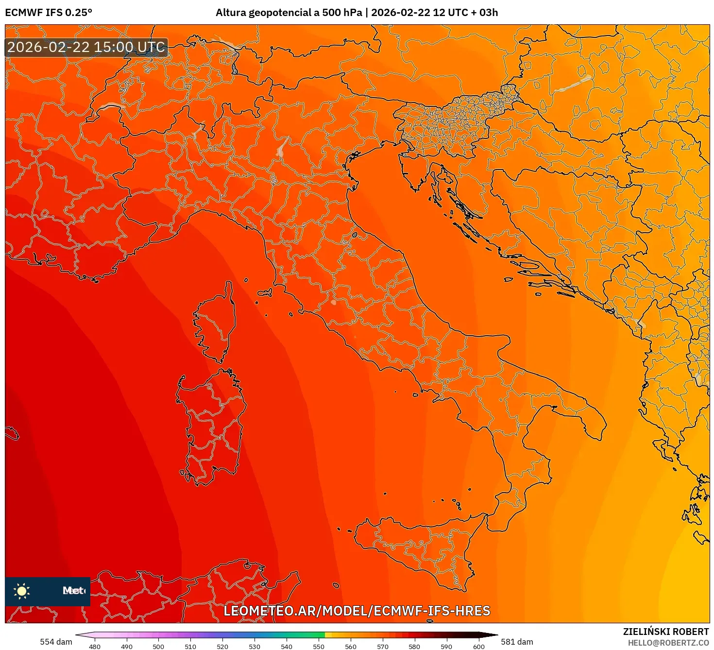 ECMWF IFS 0.25° model - Włochy, Wysokość geopotencjalna na poziomie 500 hPa