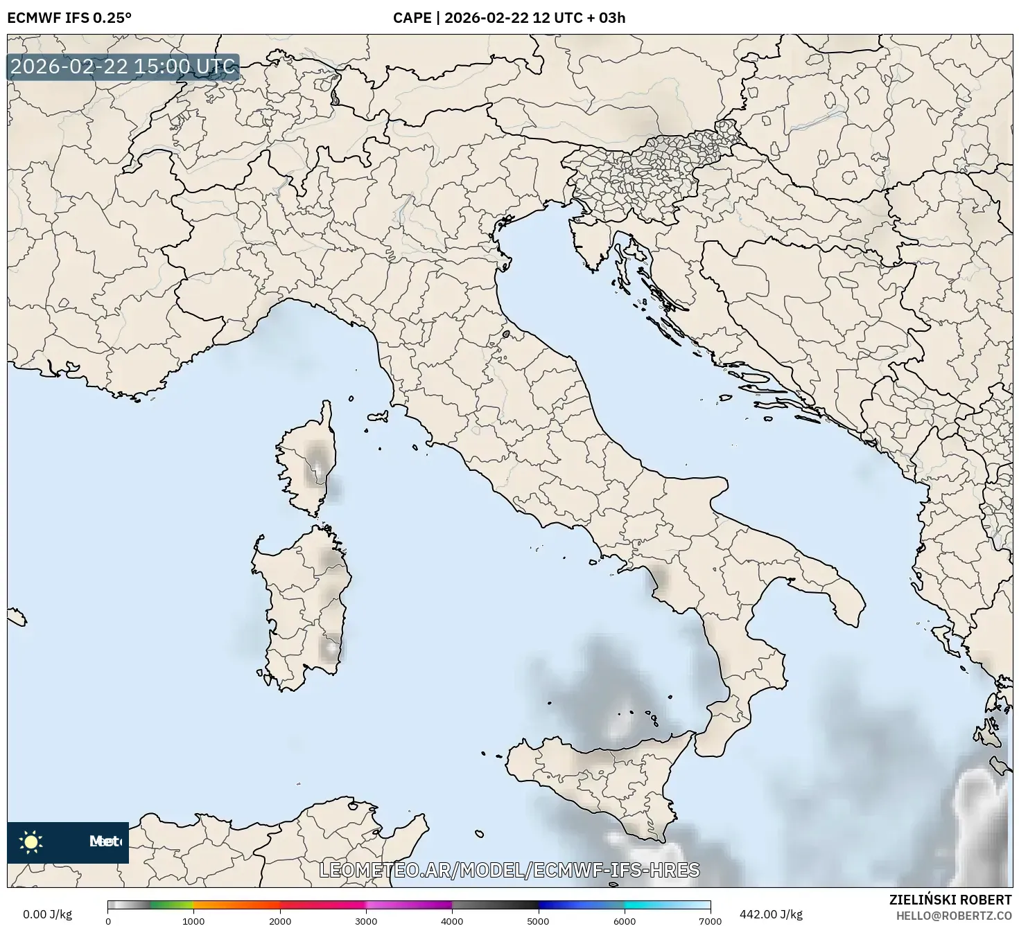 ECMWF IFS 0.25° model - Włochy, CAPE