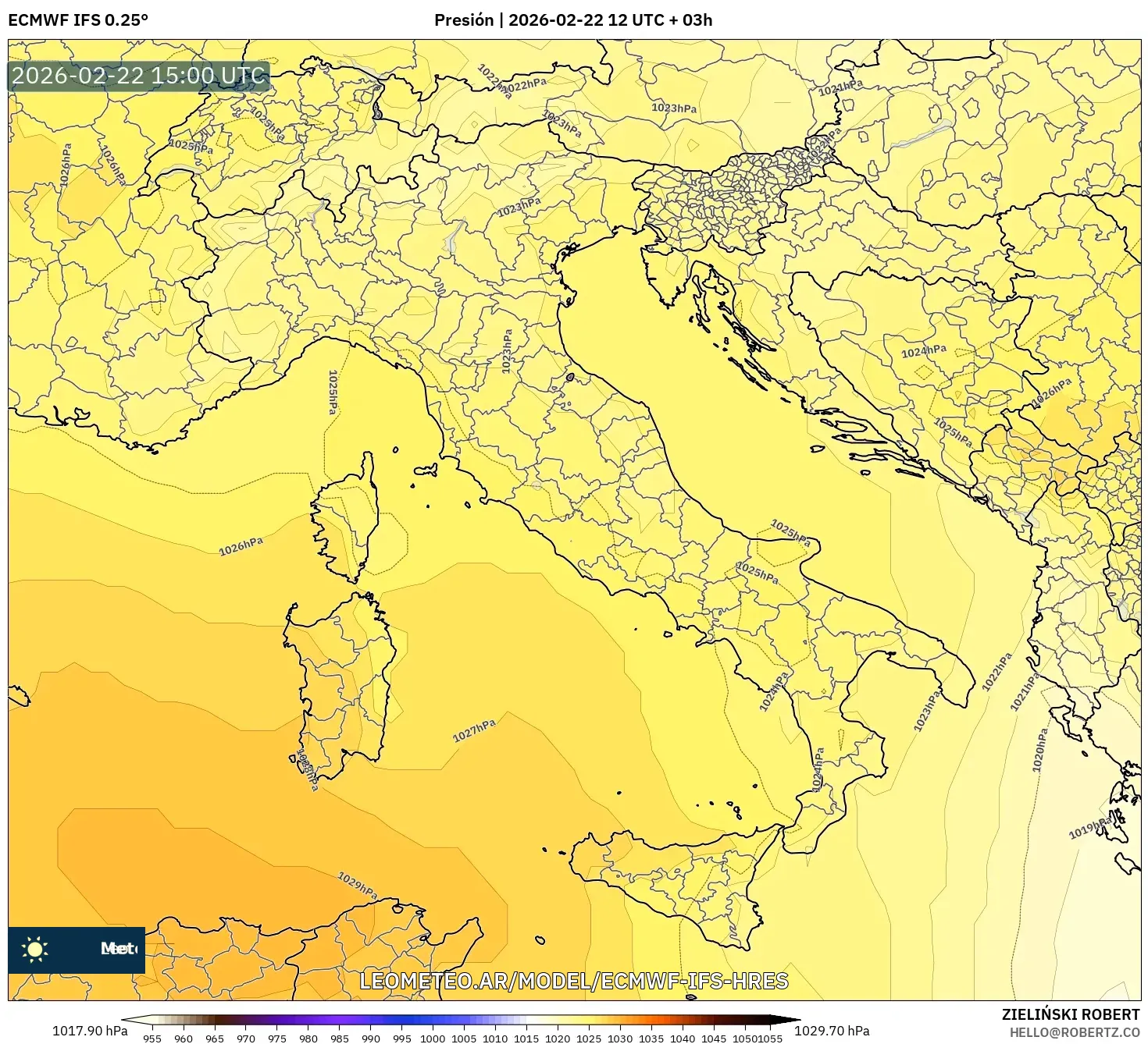 ECMWF IFS 0.25° model - Włochy, Ciśnienie