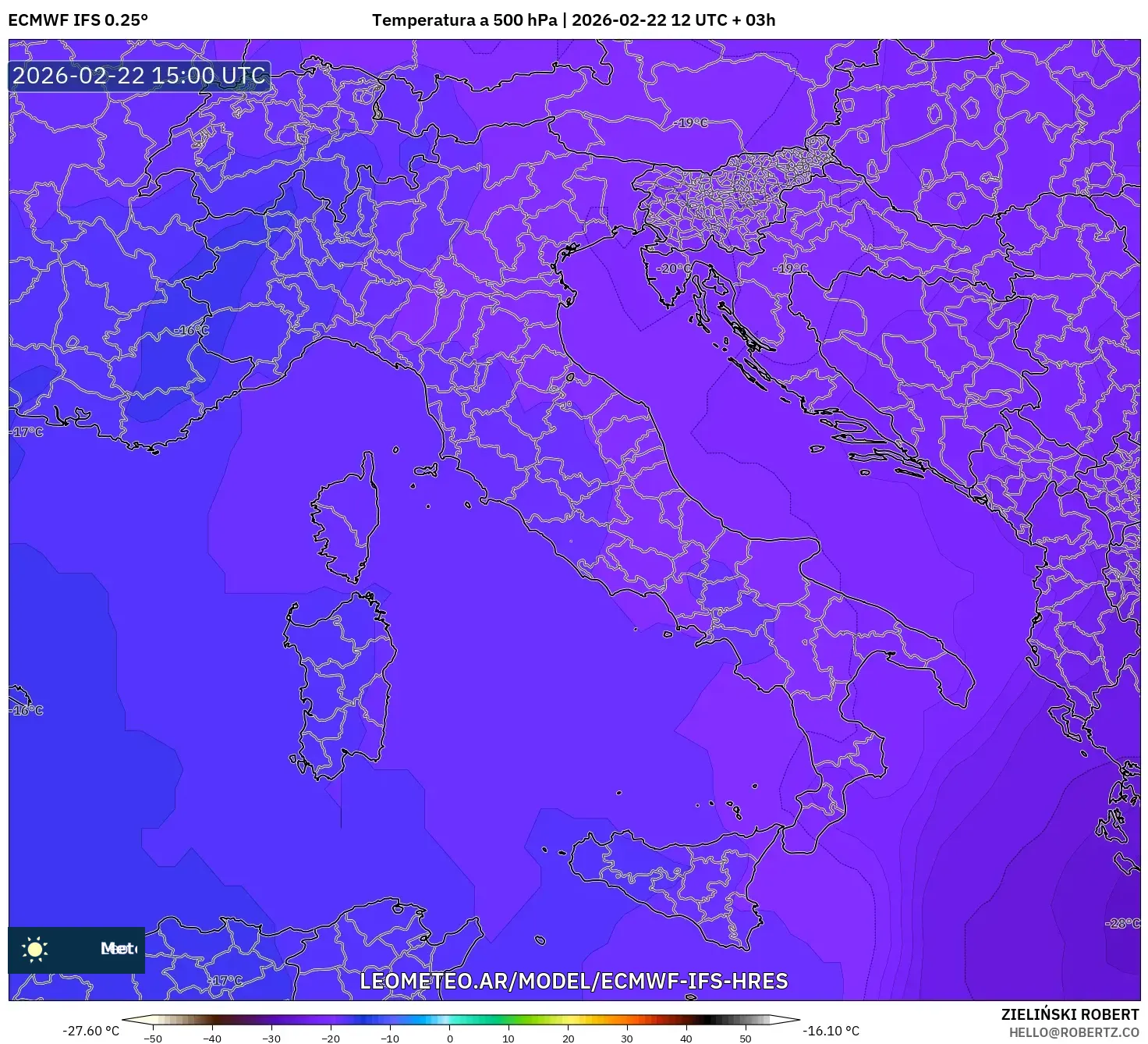 ECMWF IFS 0.25° model - Włochy, Temperatura na 500 hPa